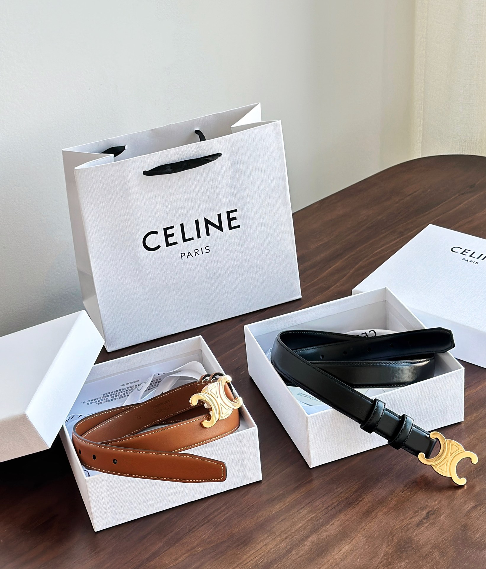Celine Female Leather Belt Top Grain Leather Black M-l