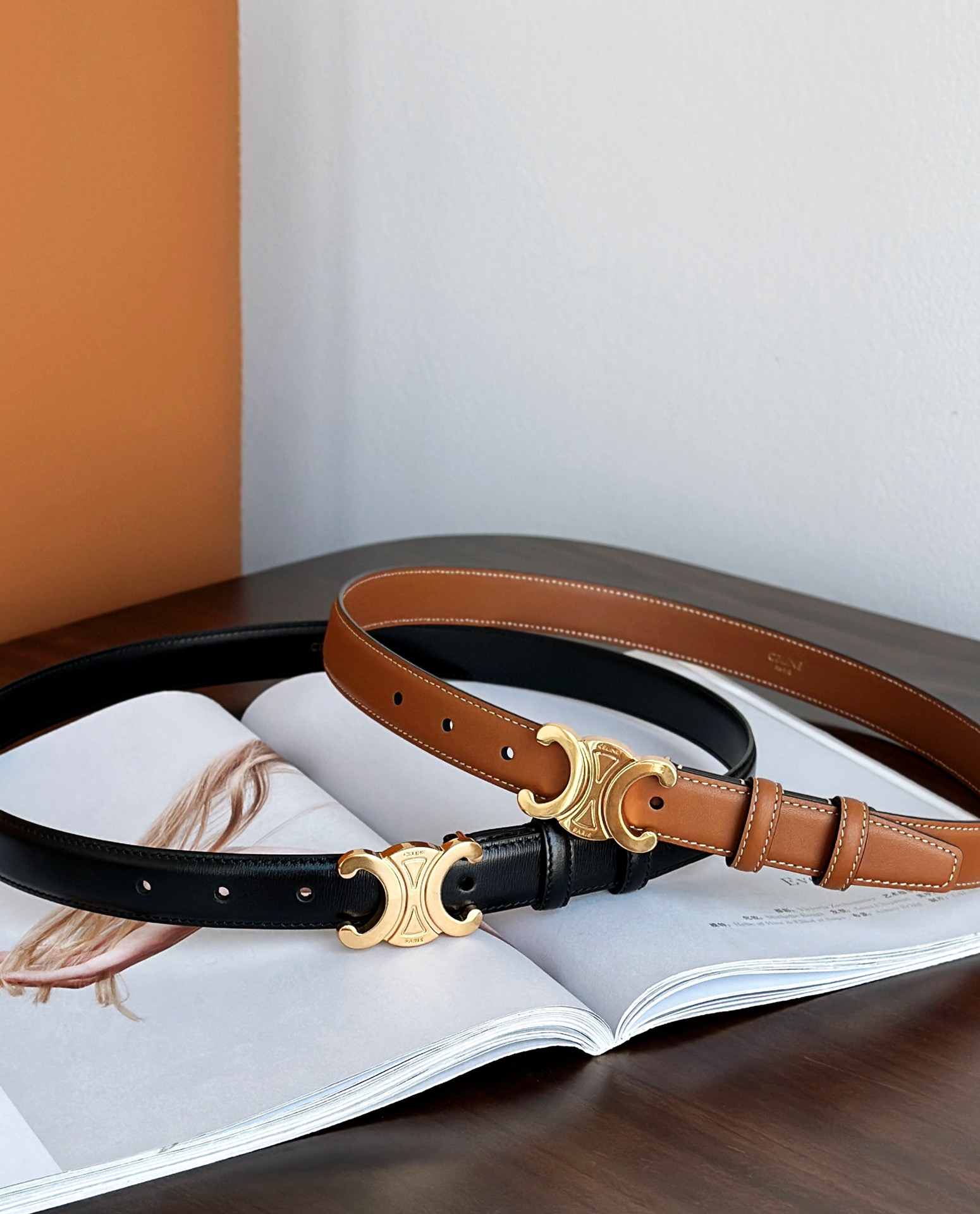 Celine Female Leather Belt Top Grain Leather Black M-l