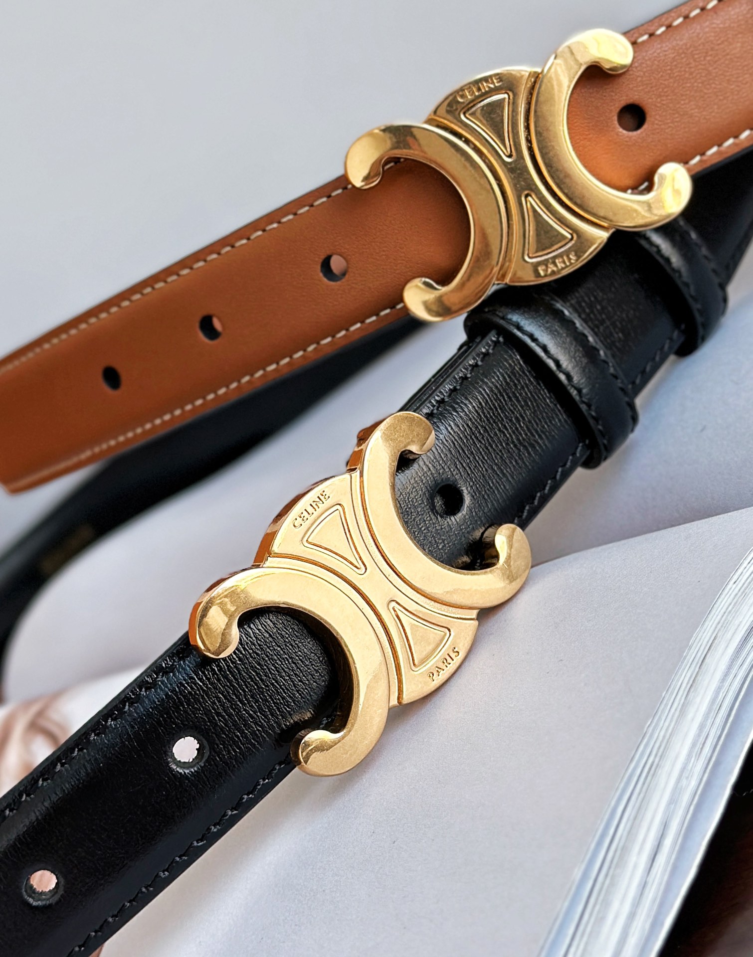 Celine Female Leather Belt Top Grain Leather Black M-l