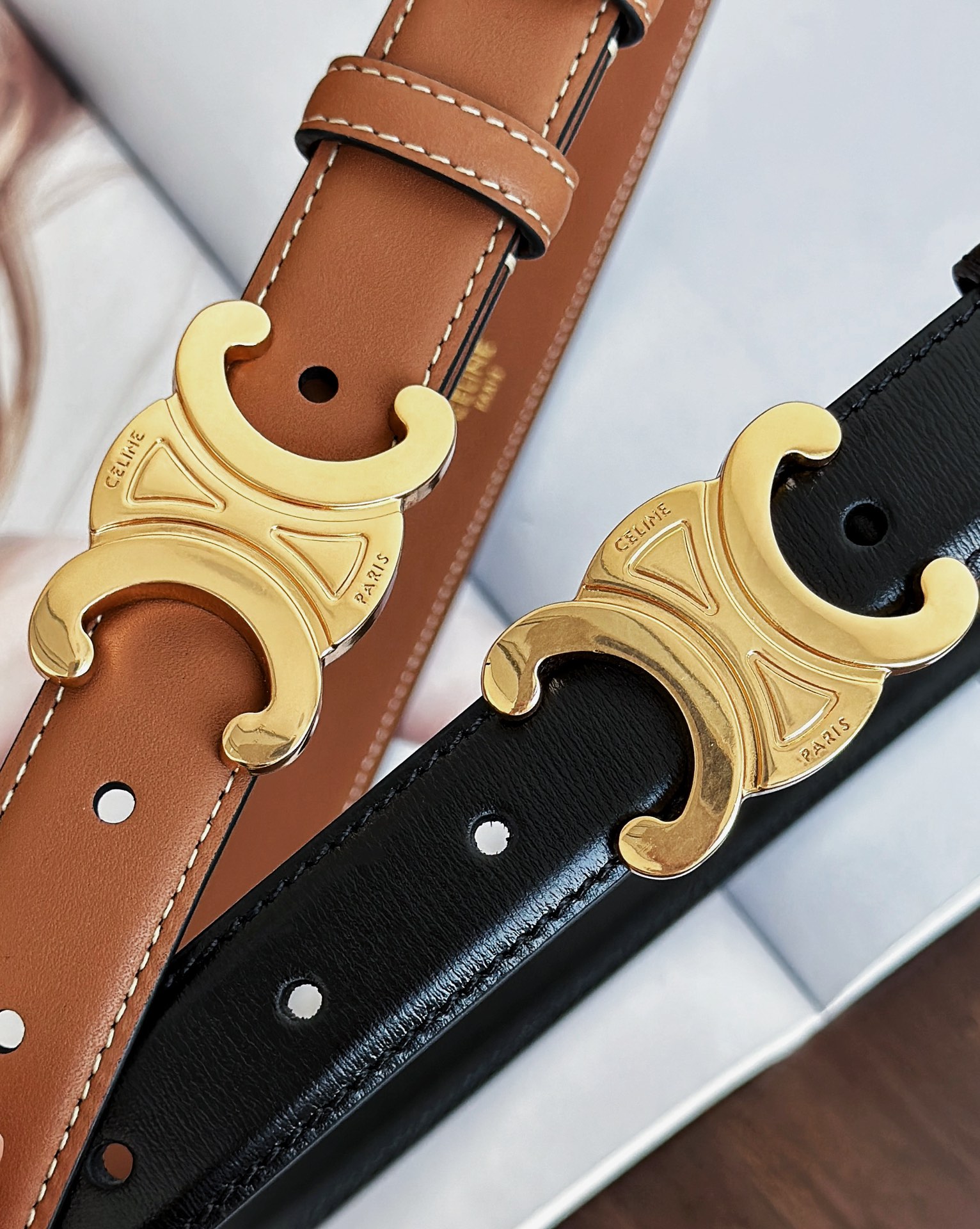 Celine Female Leather Belt Top Grain Leather Black M-l