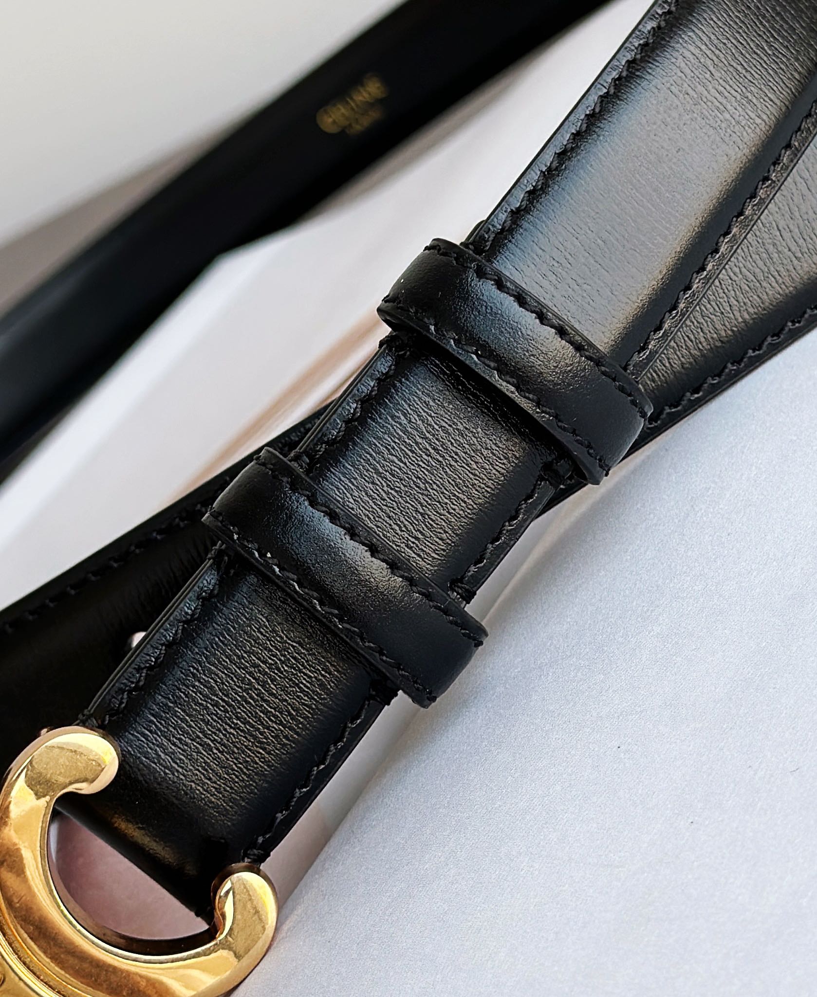 Celine Female Leather Belt Top Grain Leather Black M-l