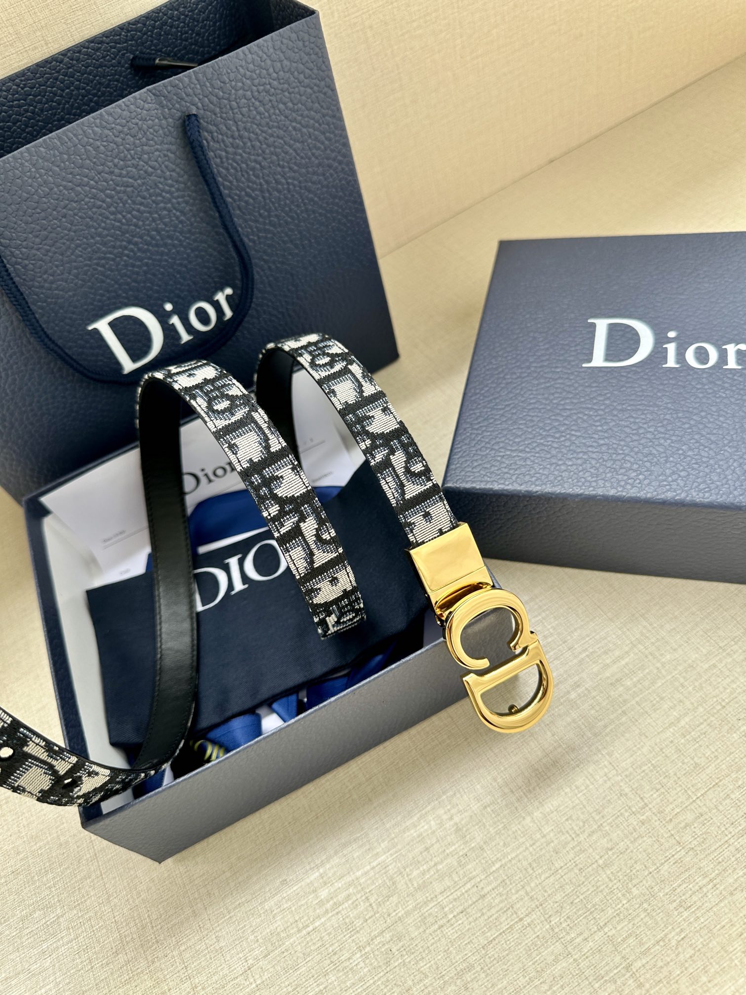 Dior Female Basic Belt Cow Leather Gold 20mm-m-l