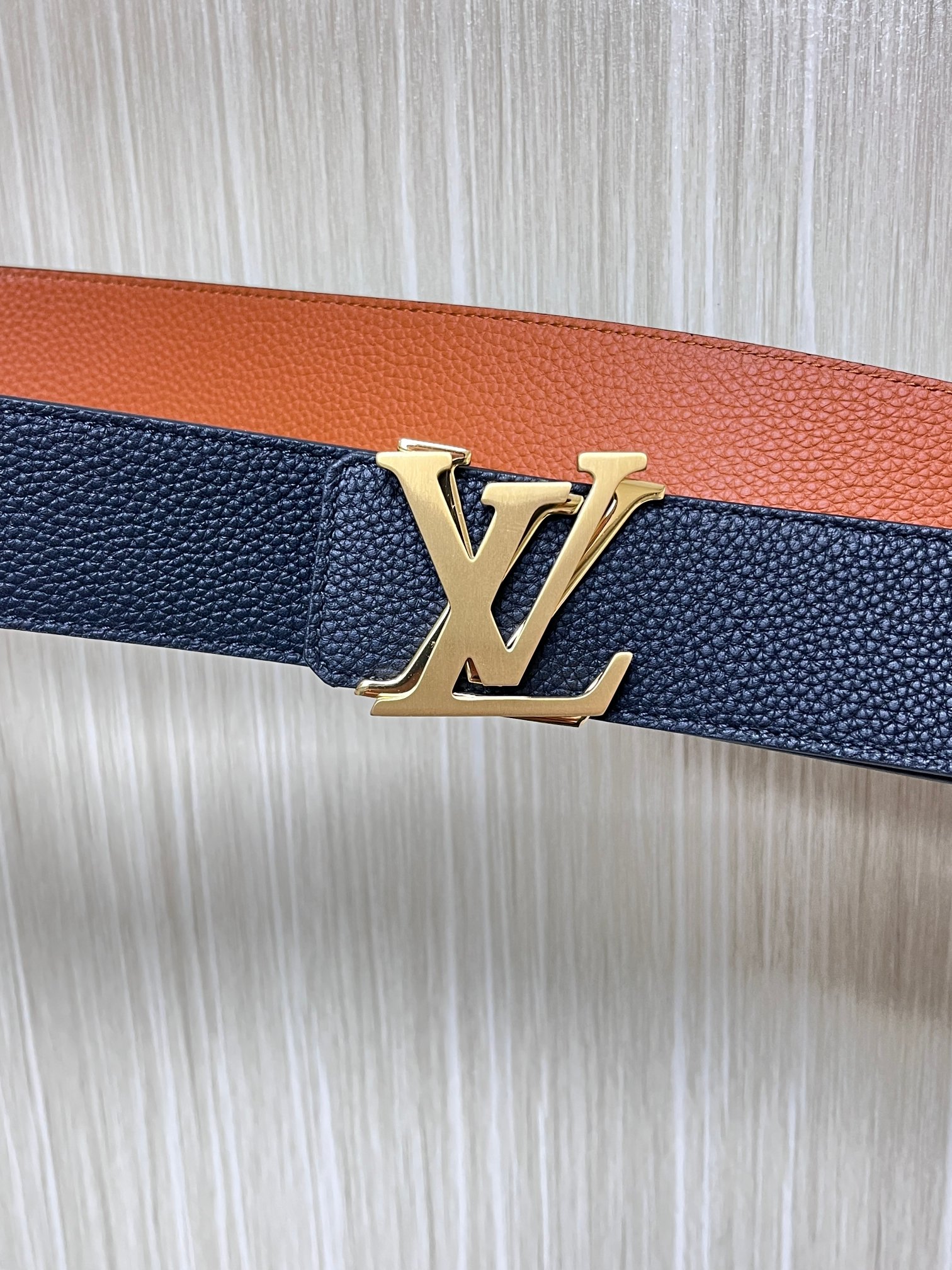 Louis Vuitton Male Leather Belt Top Grain Leather Gray L