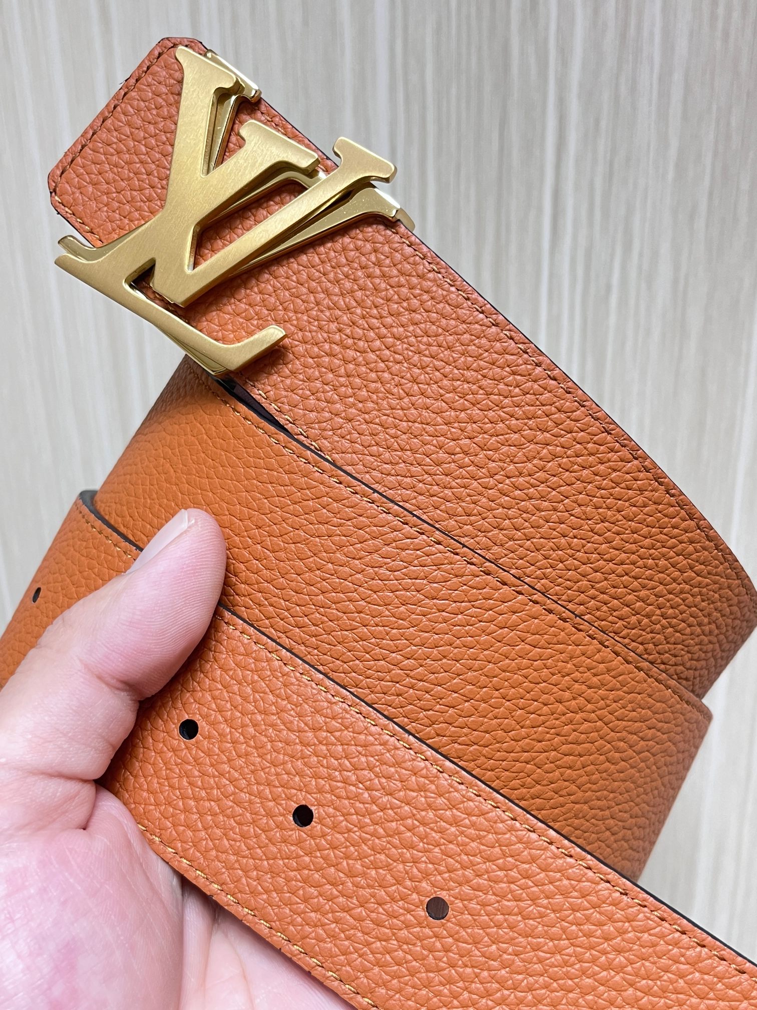 Louis Vuitton Male Leather Belt Top Grain Leather Gray L