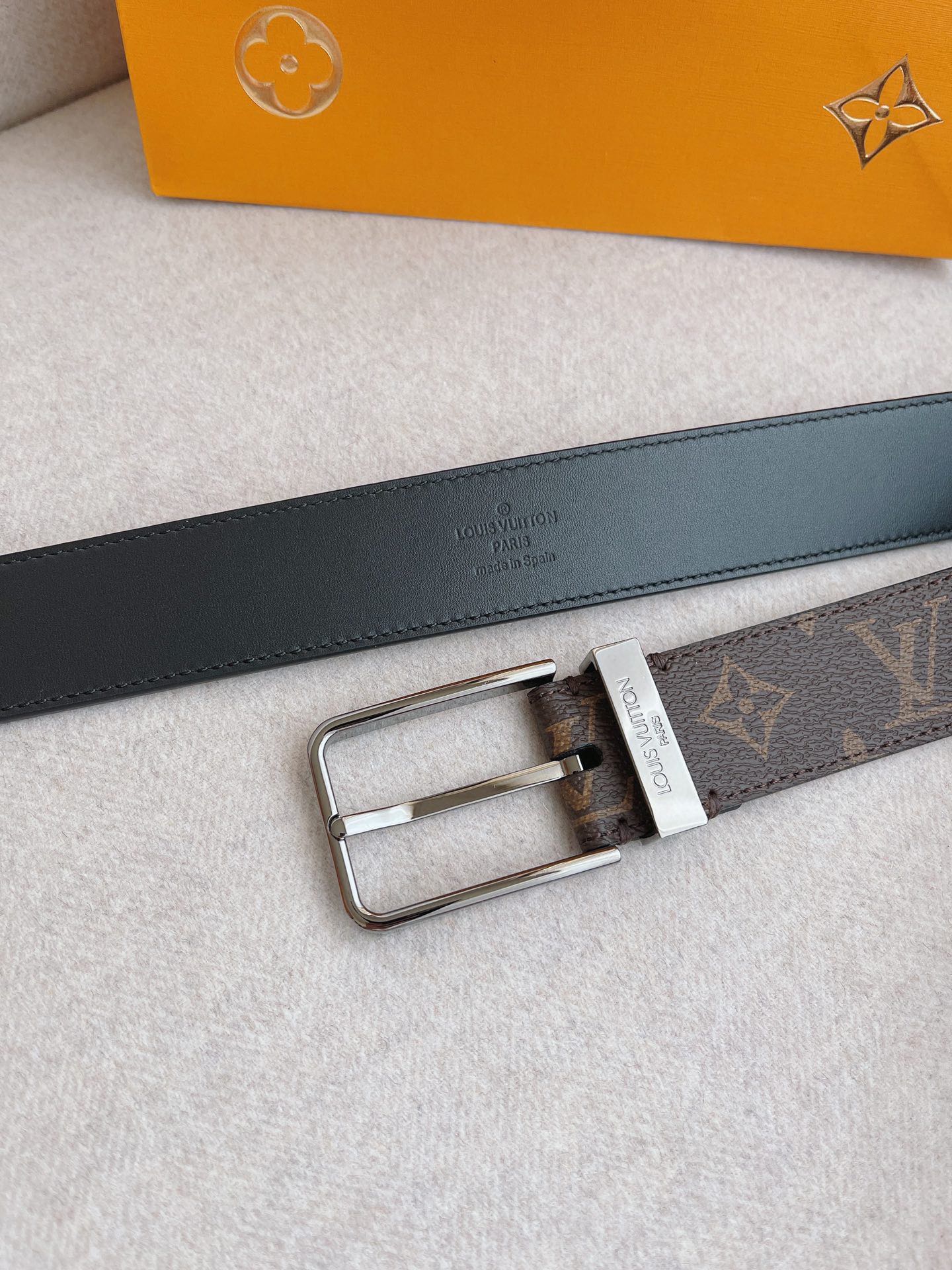 Louis Vuitton Male Leather Belt Cow Leather 35mm-m-l