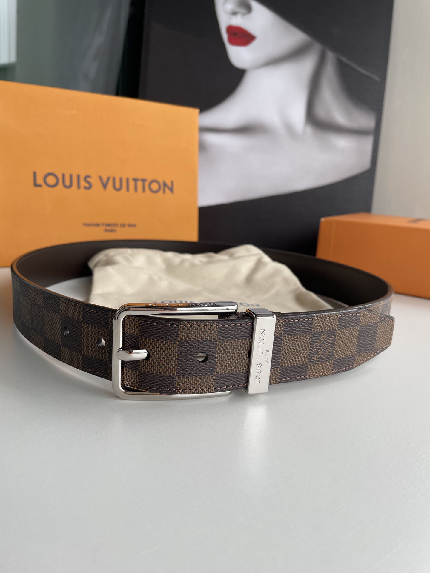 Louis Vuitton Leather Belt Cow Leather M-l