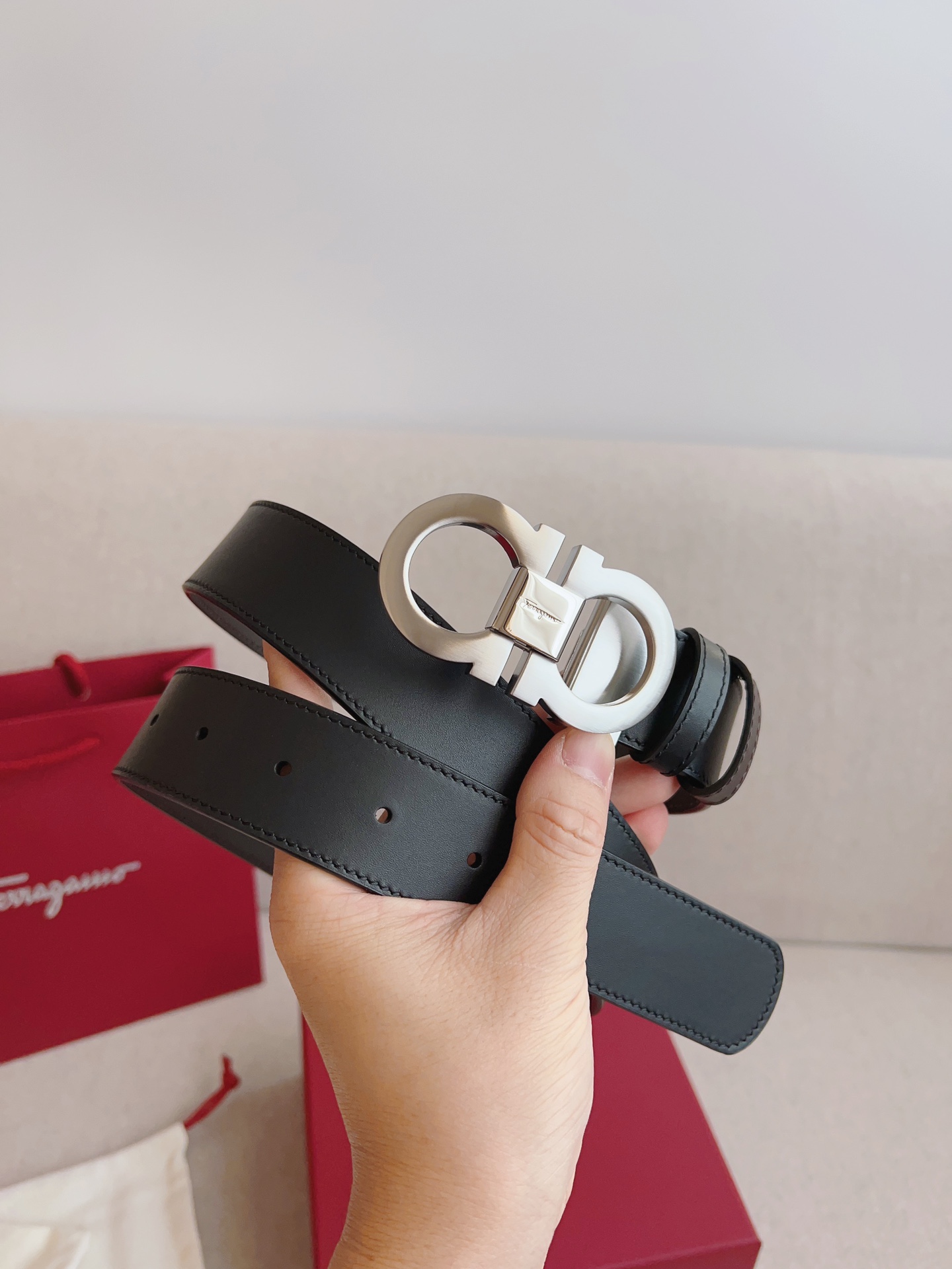 Salvatore Ferragamo Male Leather Belt Adjustable 35mm-m