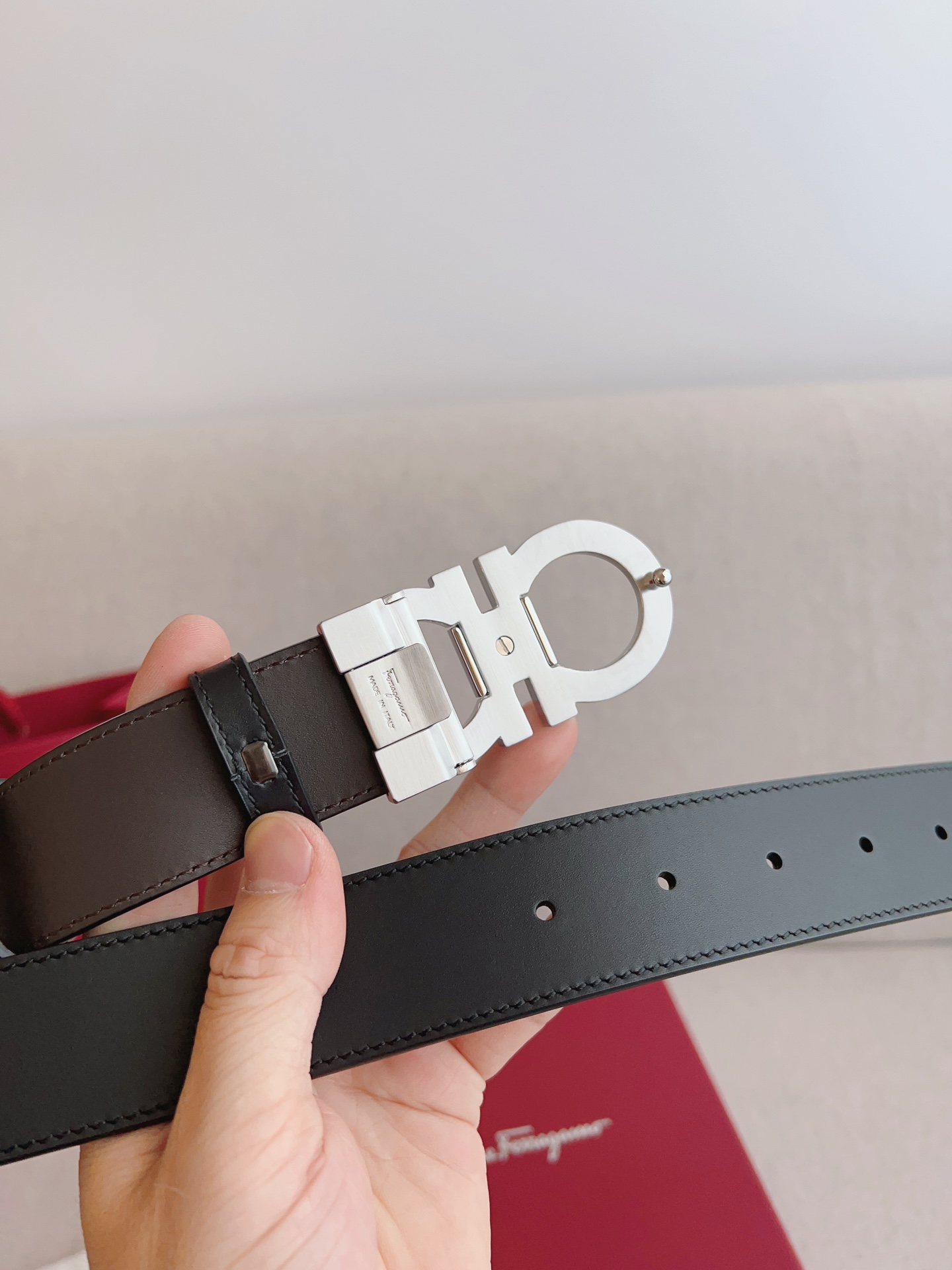 Salvatore Ferragamo Male Leather Belt Adjustable 35mm-m