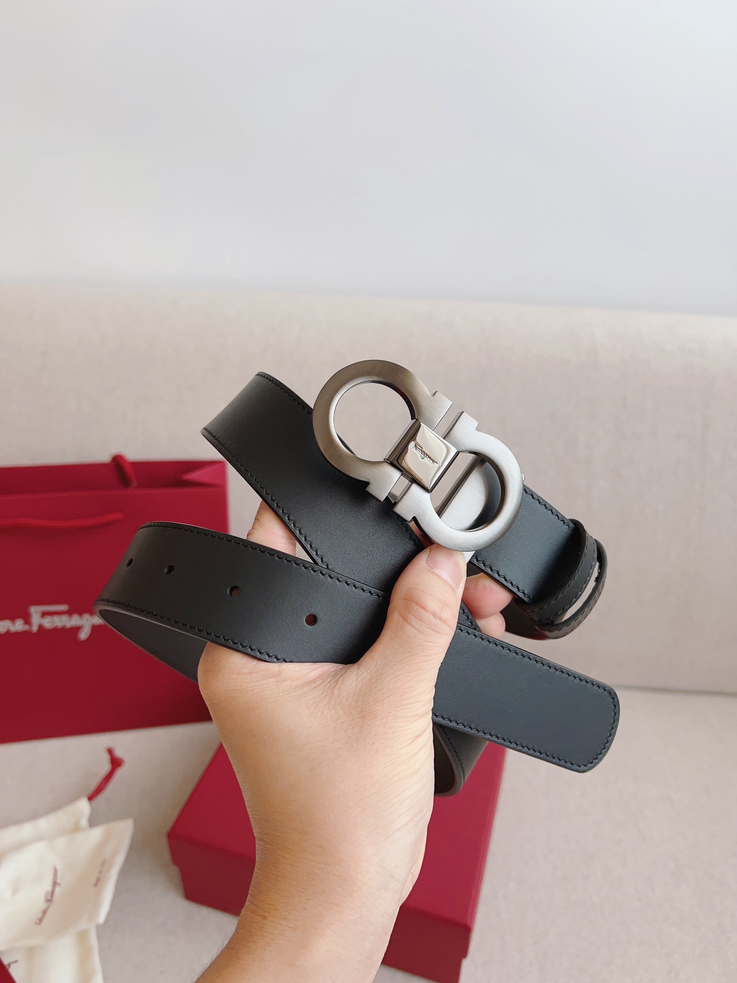 Salvatore Ferragamo Male Leather Belt Adjustable 35mm-m