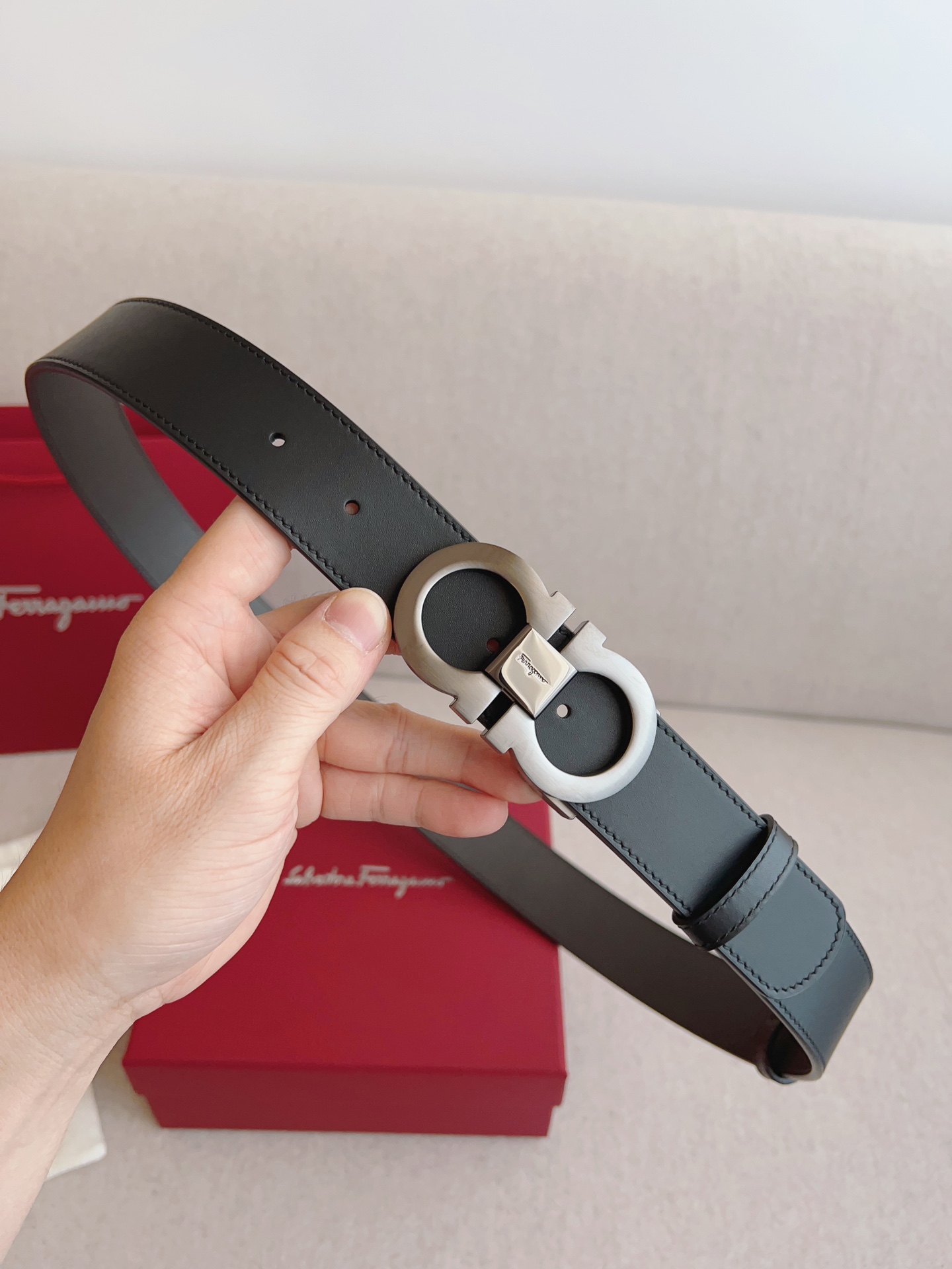 Salvatore Ferragamo Male Leather Belt Adjustable 35mm-m