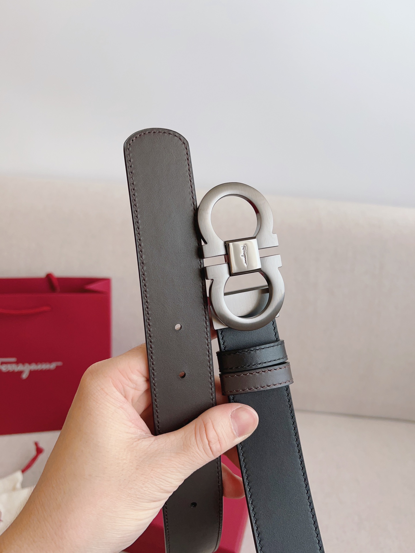 Salvatore Ferragamo Male Leather Belt Adjustable 35mm-m