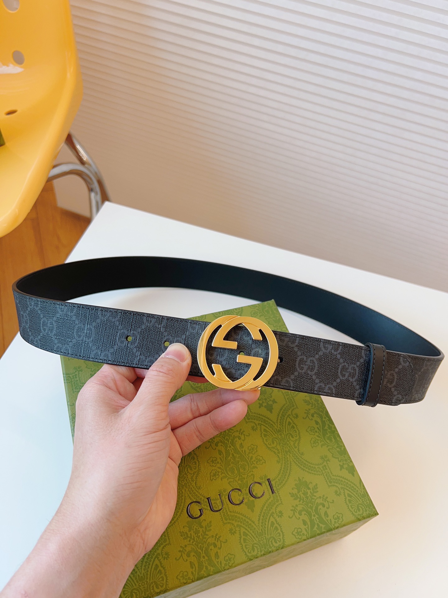 Gucci Leather Belt Canvas Black 37mm-s-m