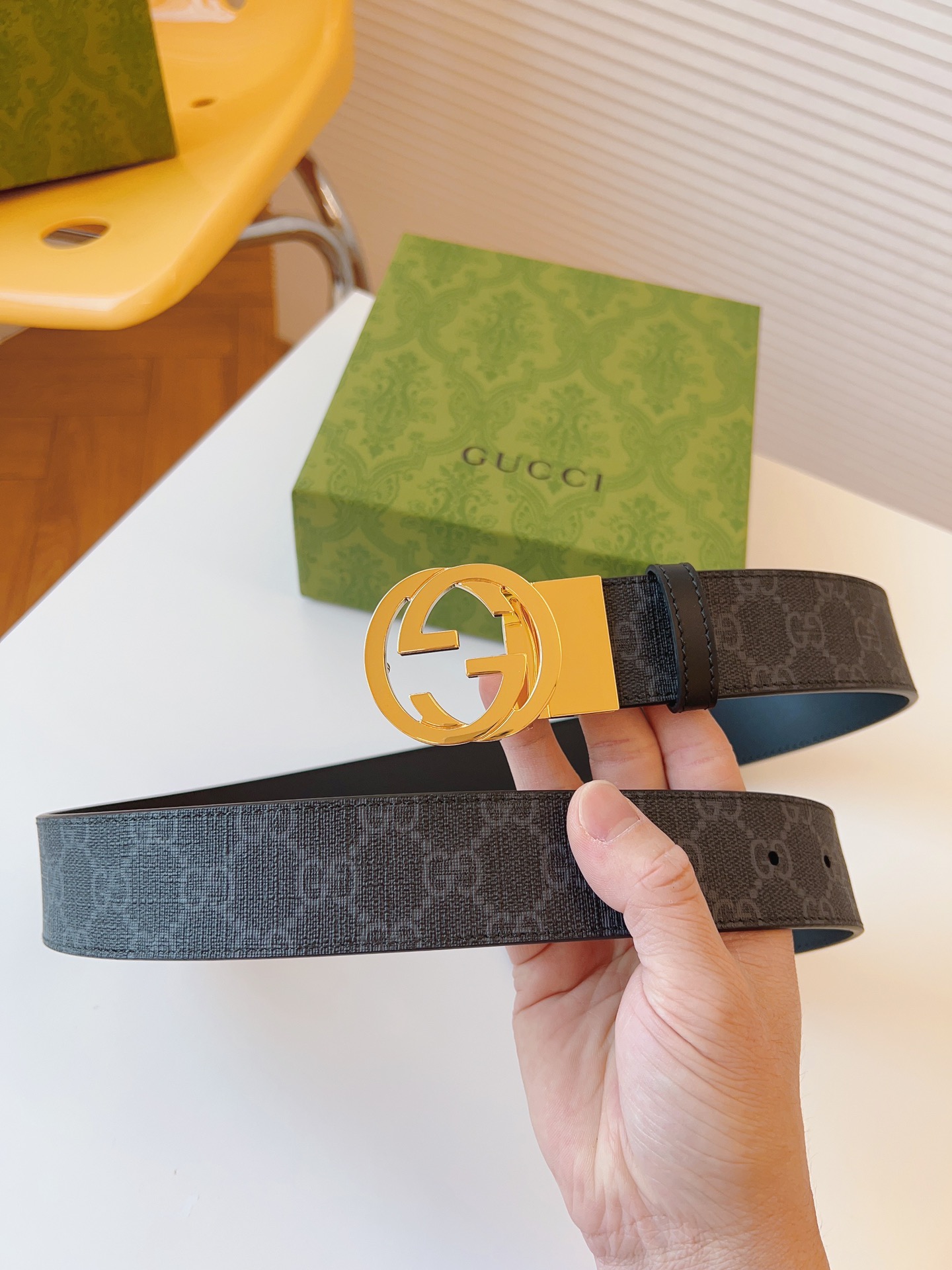 Gucci Leather Belt Canvas Black 37mm-s-m