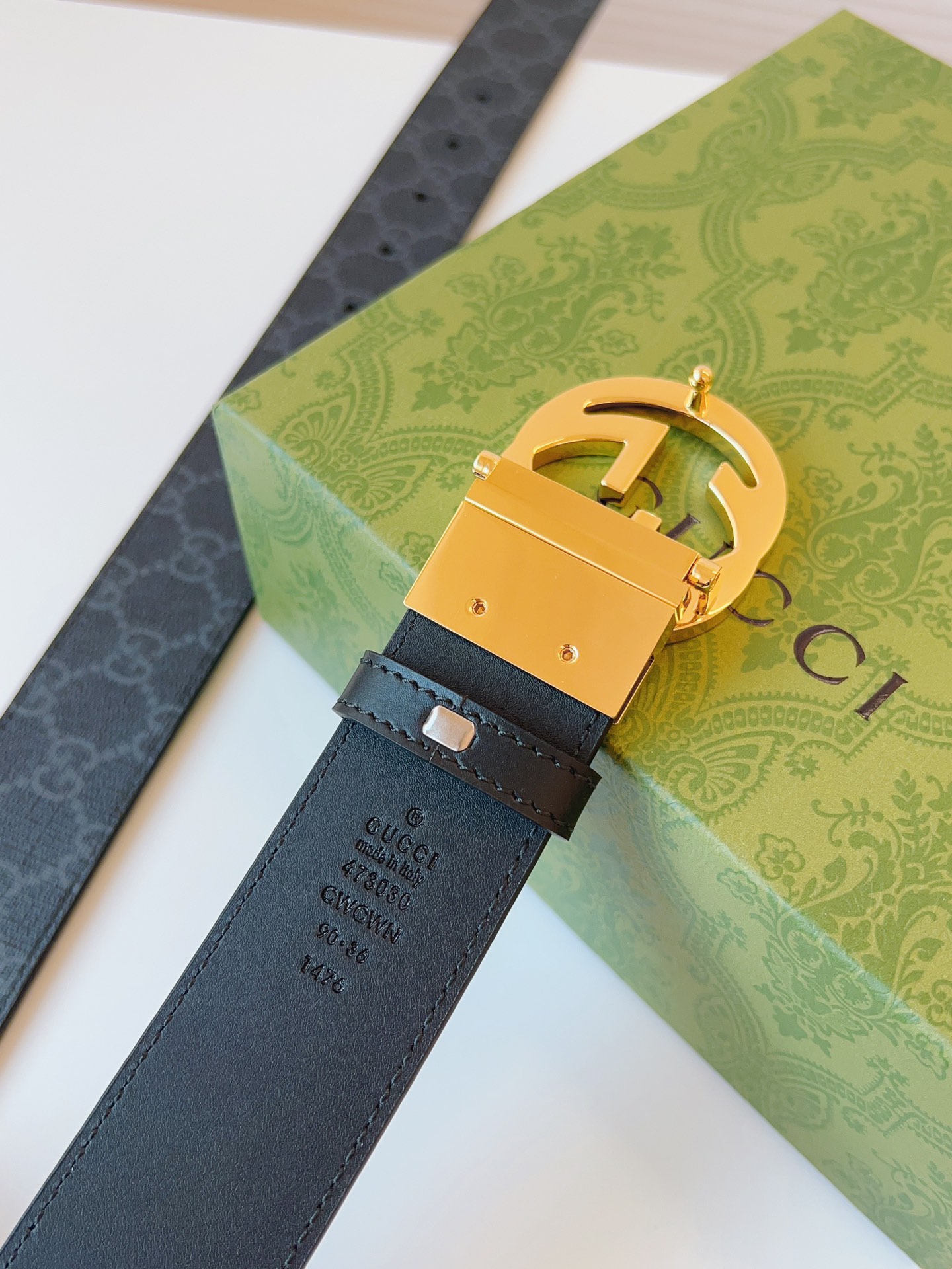 Gucci Leather Belt Canvas Black 37mm-s-m