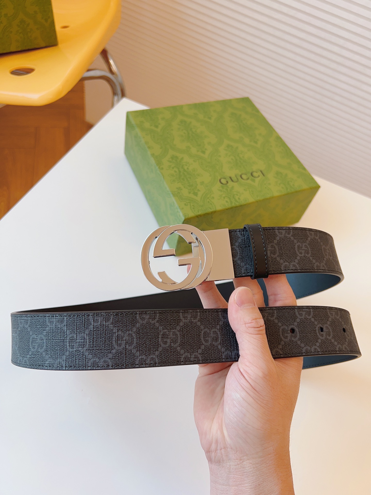 Gucci Leather Belt Canvas Black 37mm-s-m