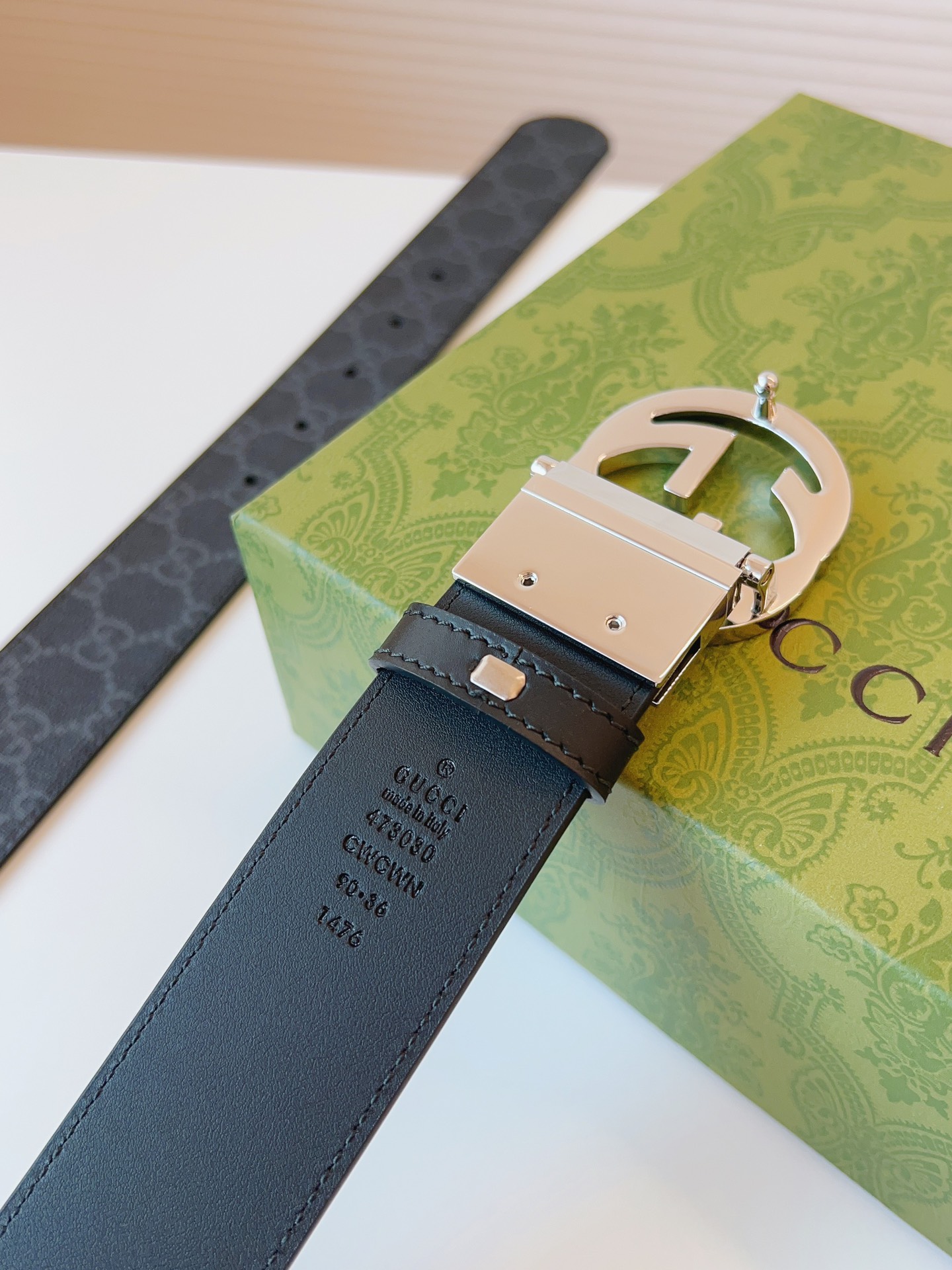 Gucci Leather Belt Canvas Black 37mm-s-m
