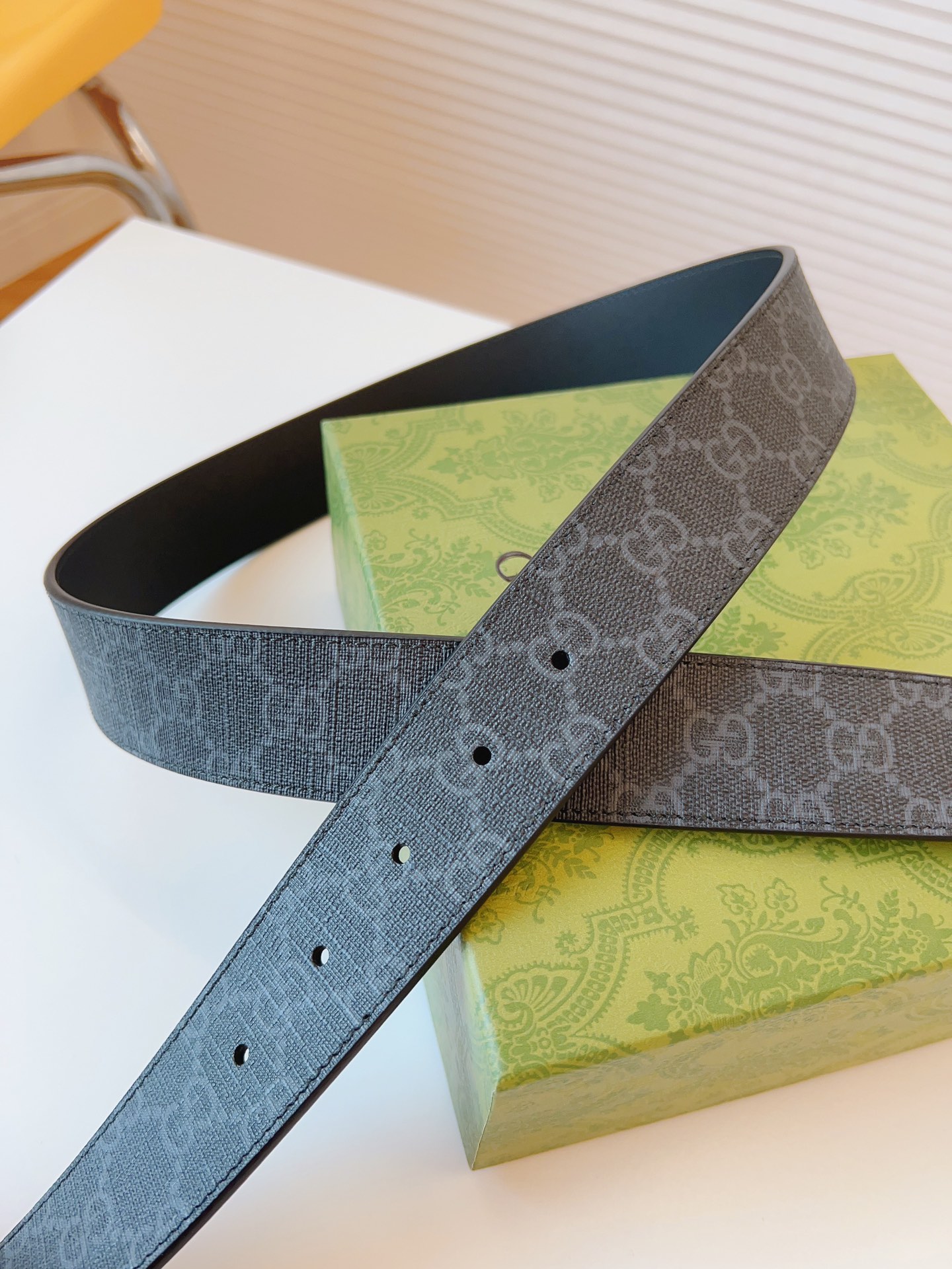 Gucci Leather Belt Canvas Black 37mm-s-m