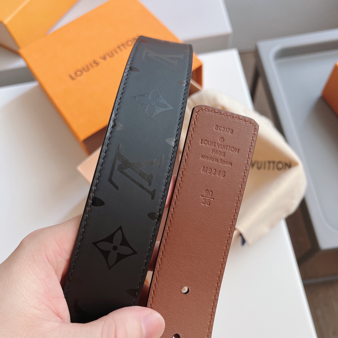Louis Vuitton Male Leather Belt Cow Leather 40mm-l