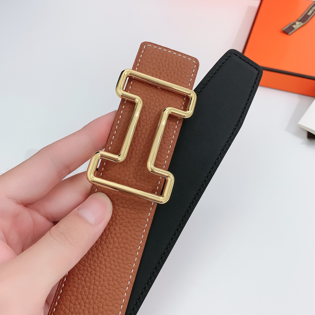 Hermès Male Leather Belt Silver 38mm