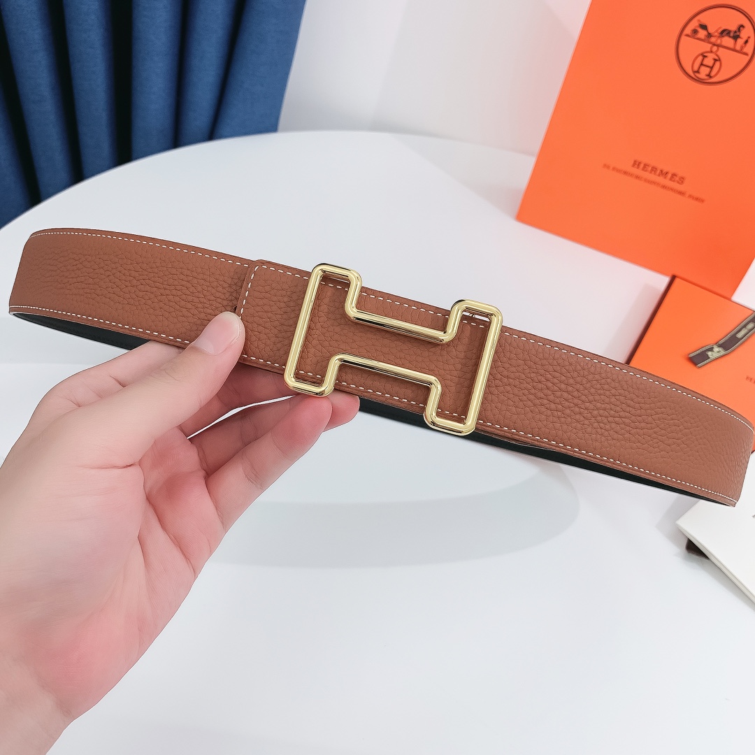 Hermès Male Leather Belt Silver 38mm