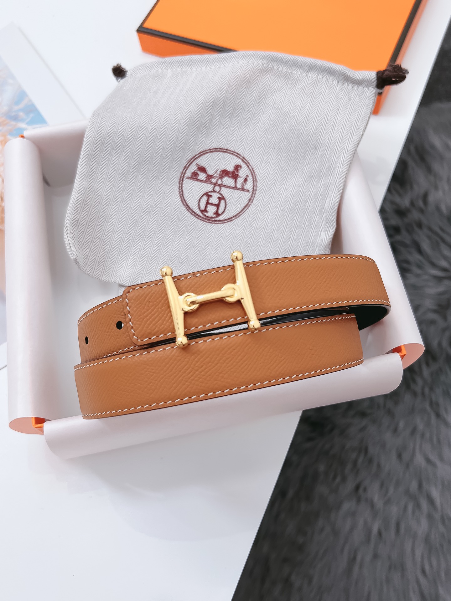 Hermès Female Basic Belt Cow Leather Black 110cm-m