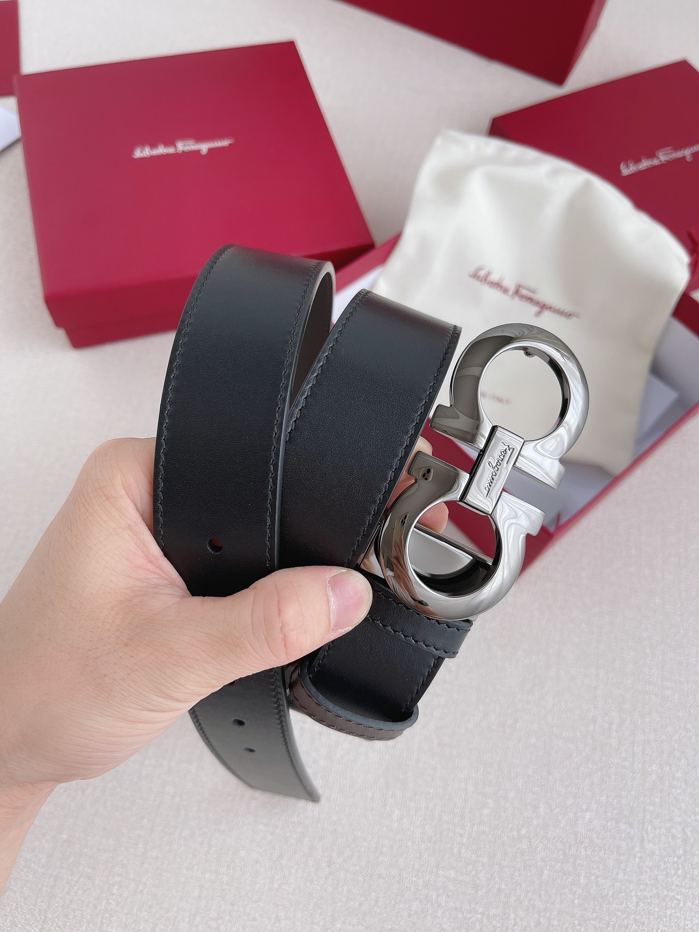 Salvatore Ferragamo Leather Belt Adjustable 35mm-13514-m