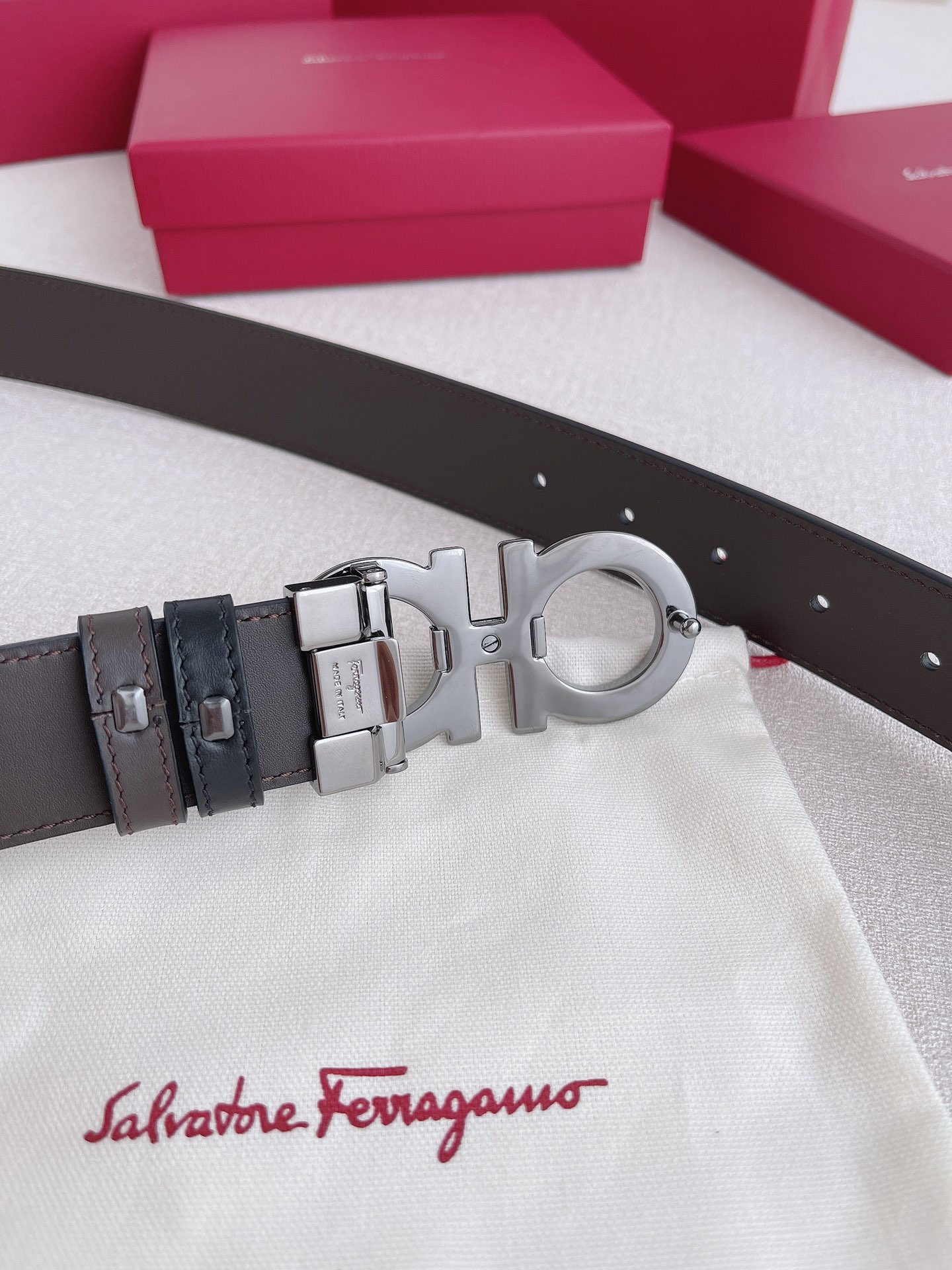 Salvatore Ferragamo Leather Belt Adjustable 35mm-13514-m