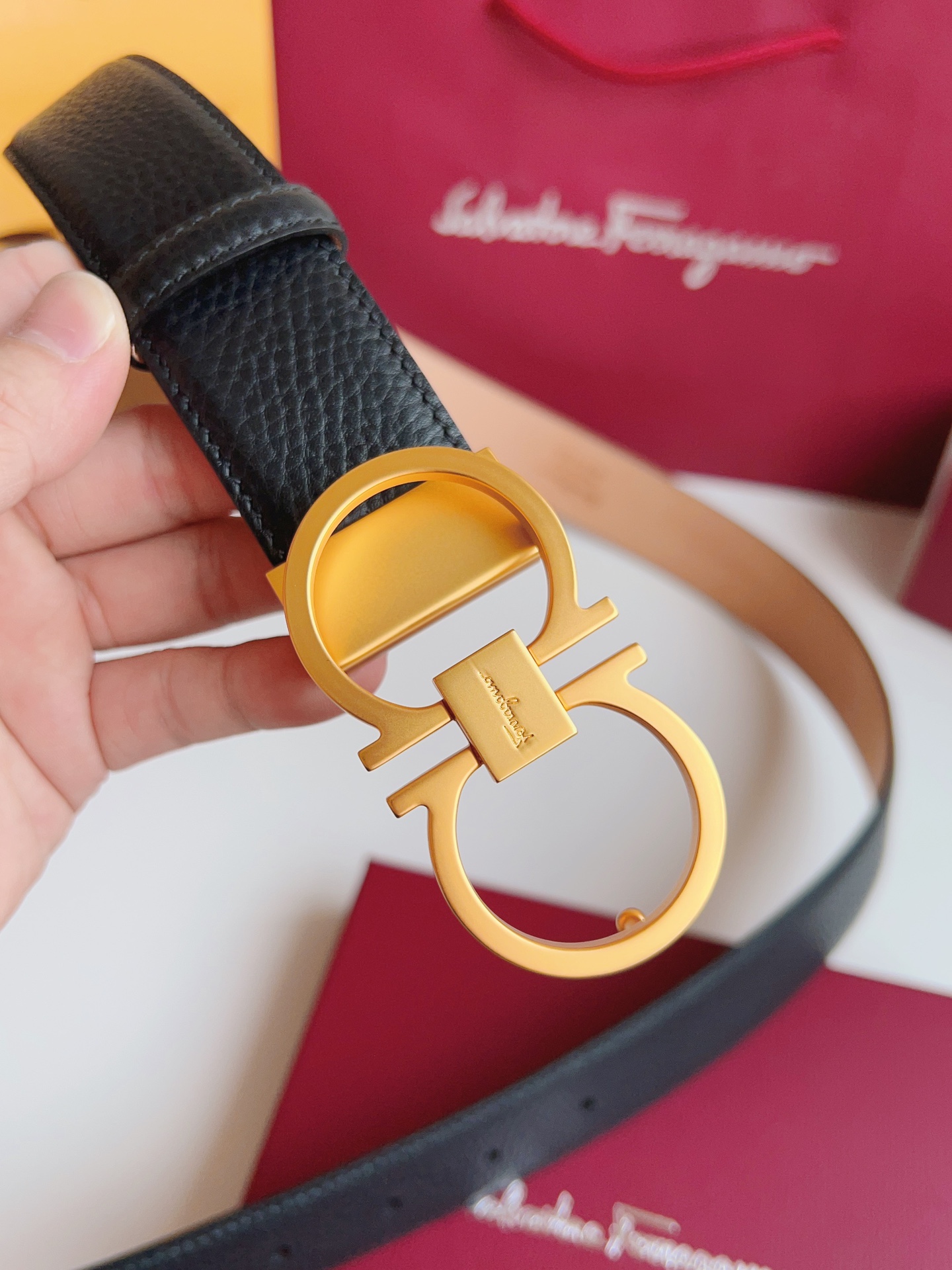 Salvatore Ferragamo Male Leather Belt Cow Leather Adjustable 35mm