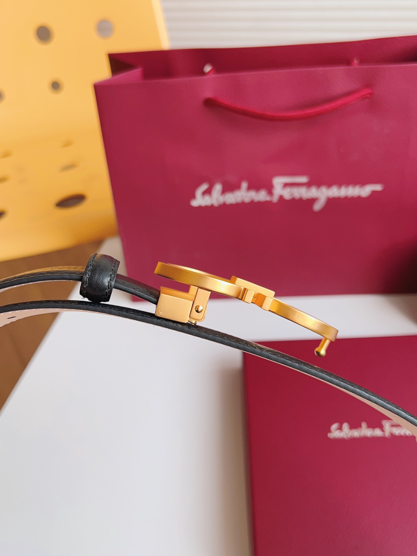 Salvatore Ferragamo Male Leather Belt Cow Leather Adjustable 35mm