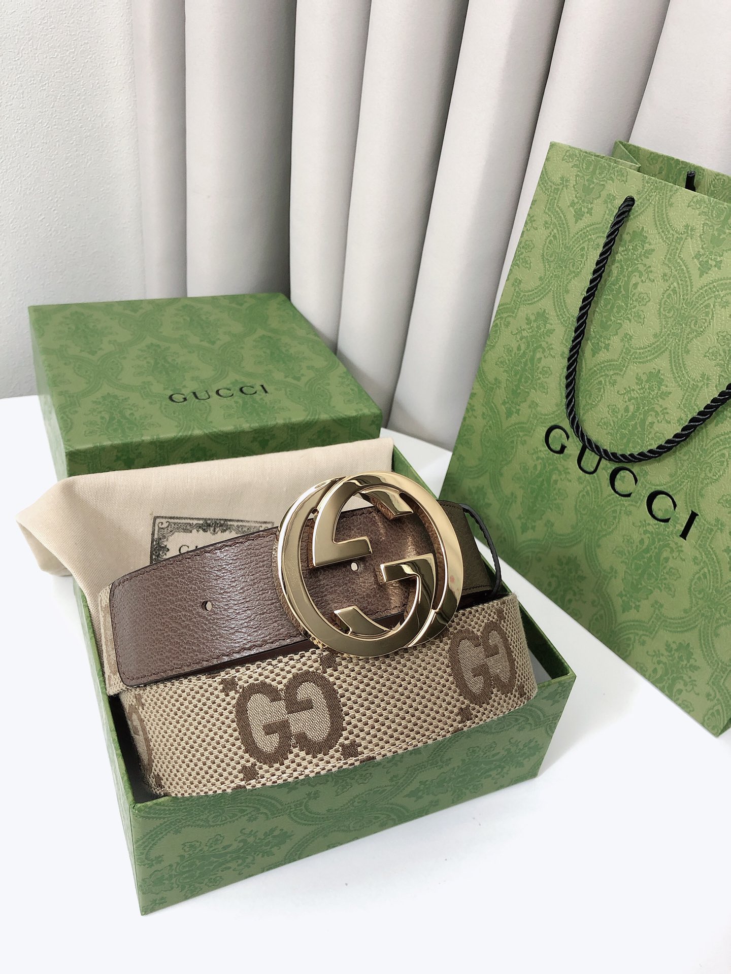 Gucci Male Basic Belt Canvas Gold Wide Width M