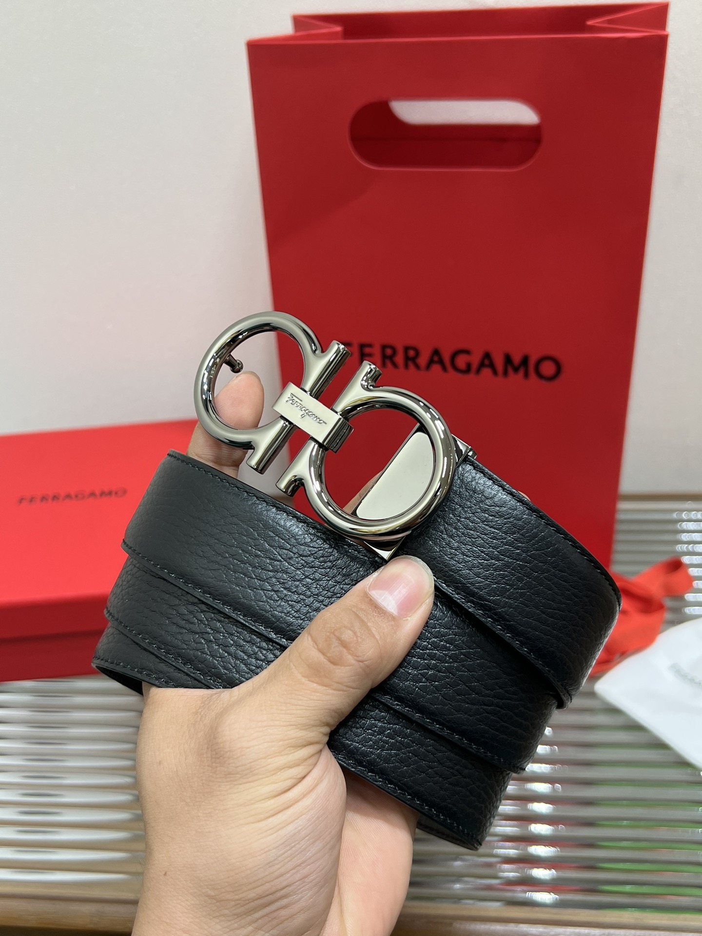 Salvatore Ferragamo Male Leather Belt Cow Leather M