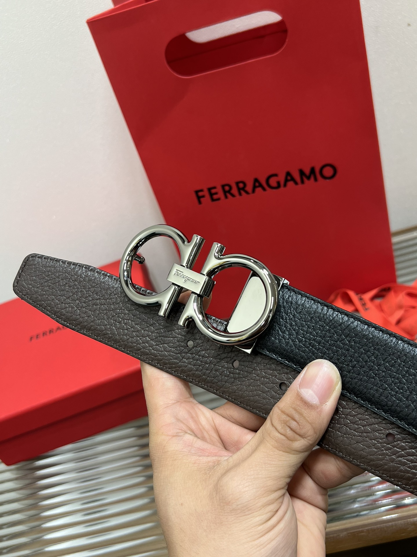 Salvatore Ferragamo Male Leather Belt Cow Leather M