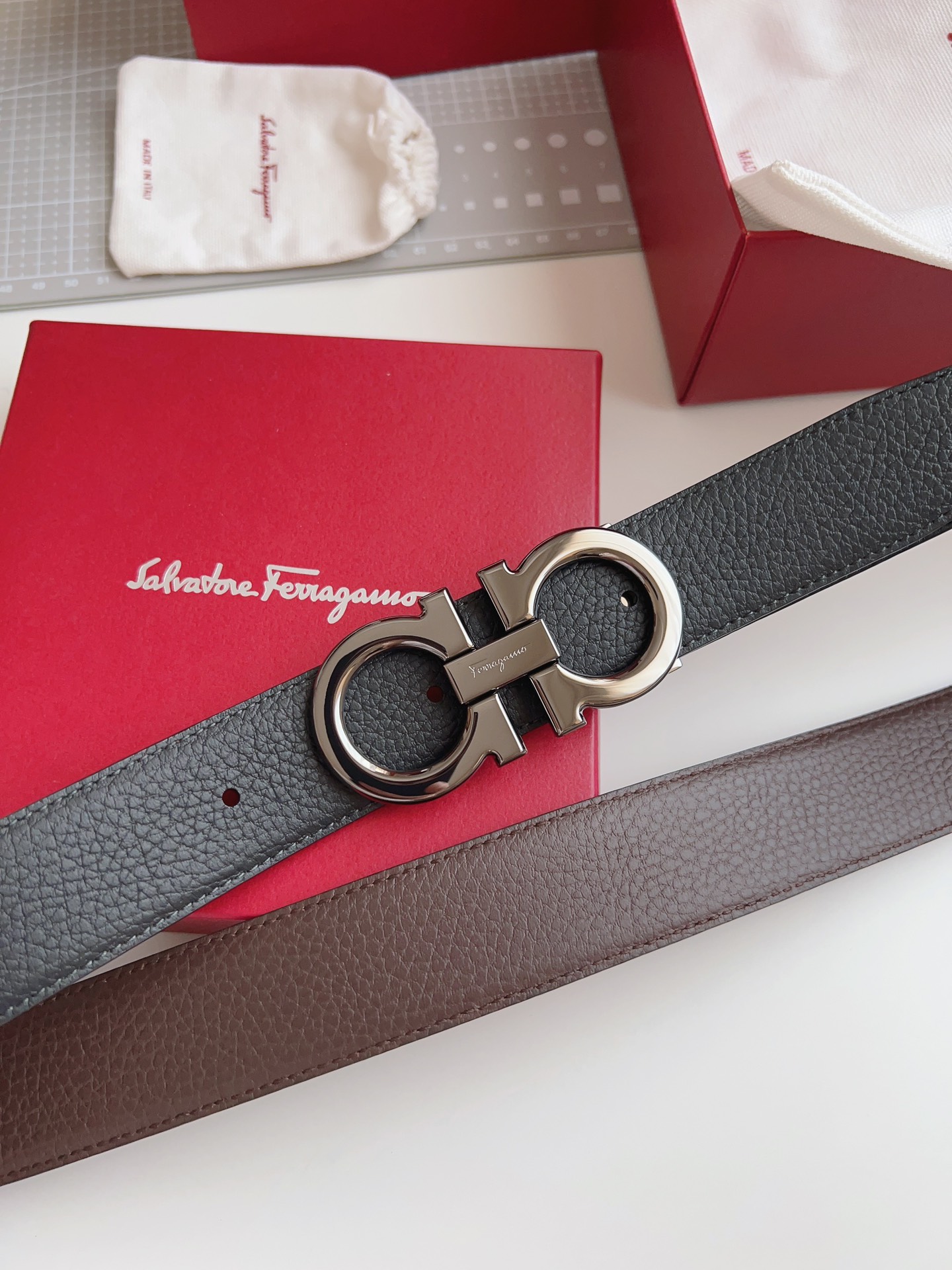 Salvatore Ferragamo Male Leather Belt Top Grain Leather M