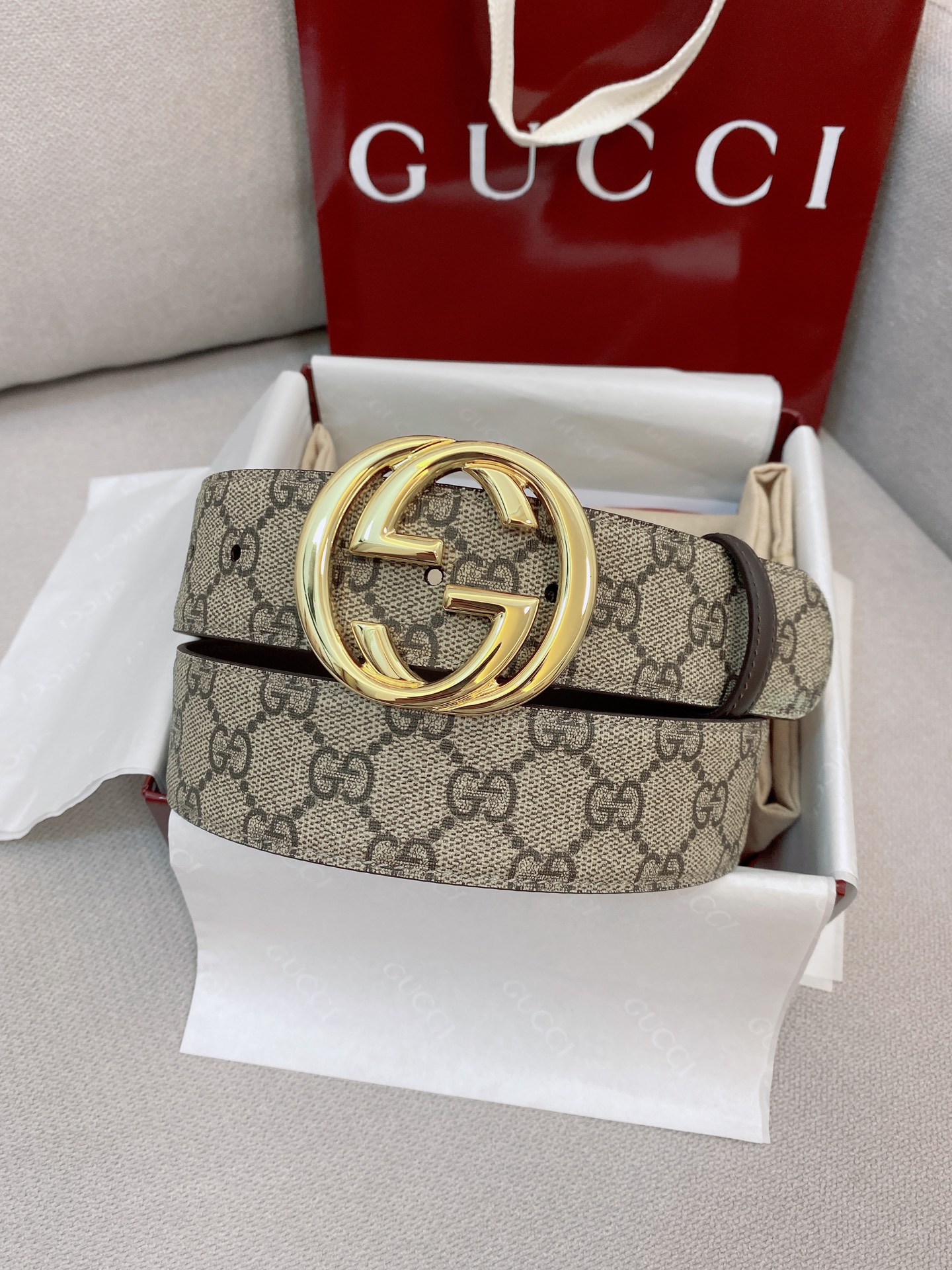 Gucci Male Basic Belt Canvas Gold S-m