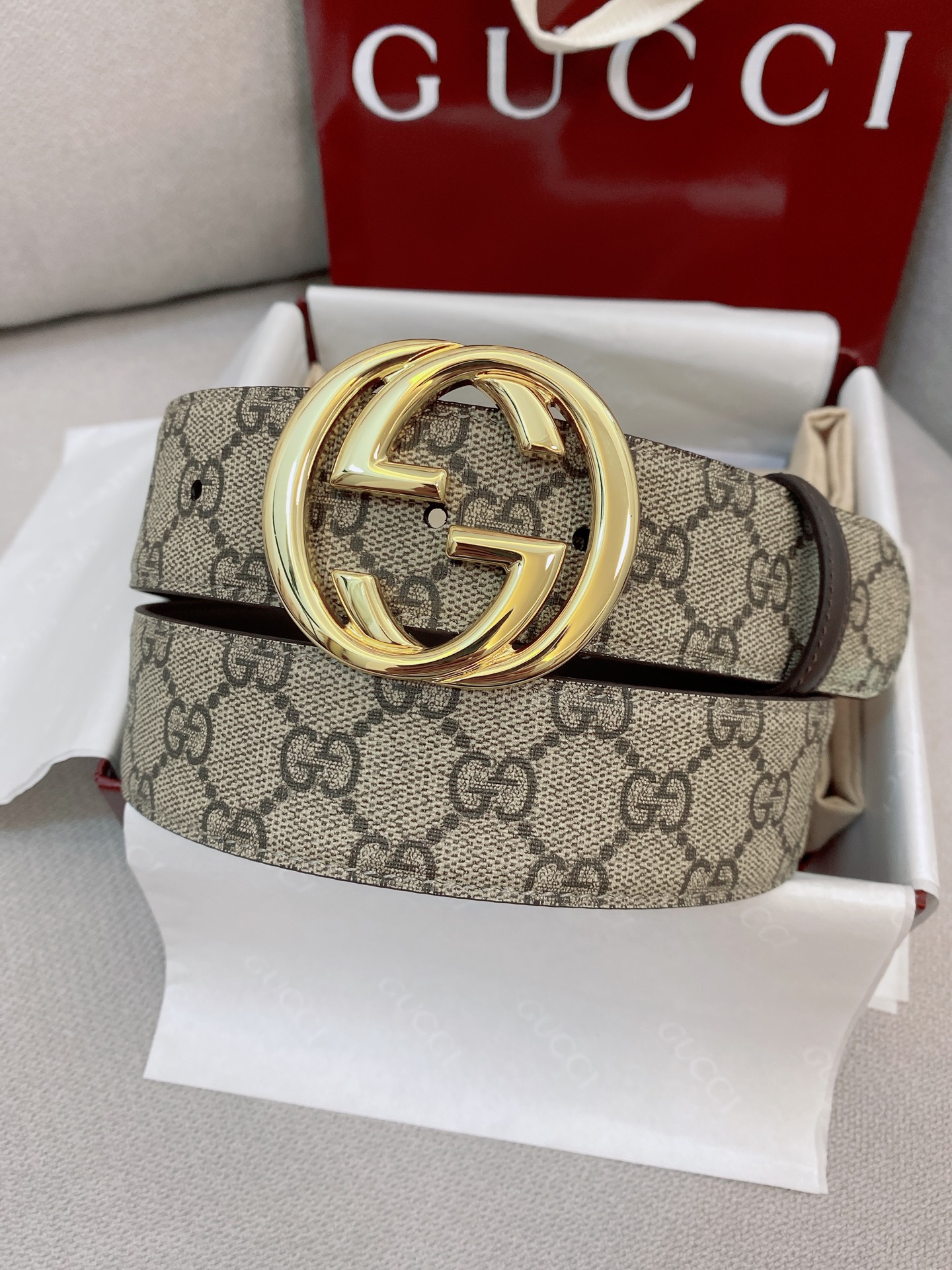 Gucci Male Basic Belt Canvas Gold S-m