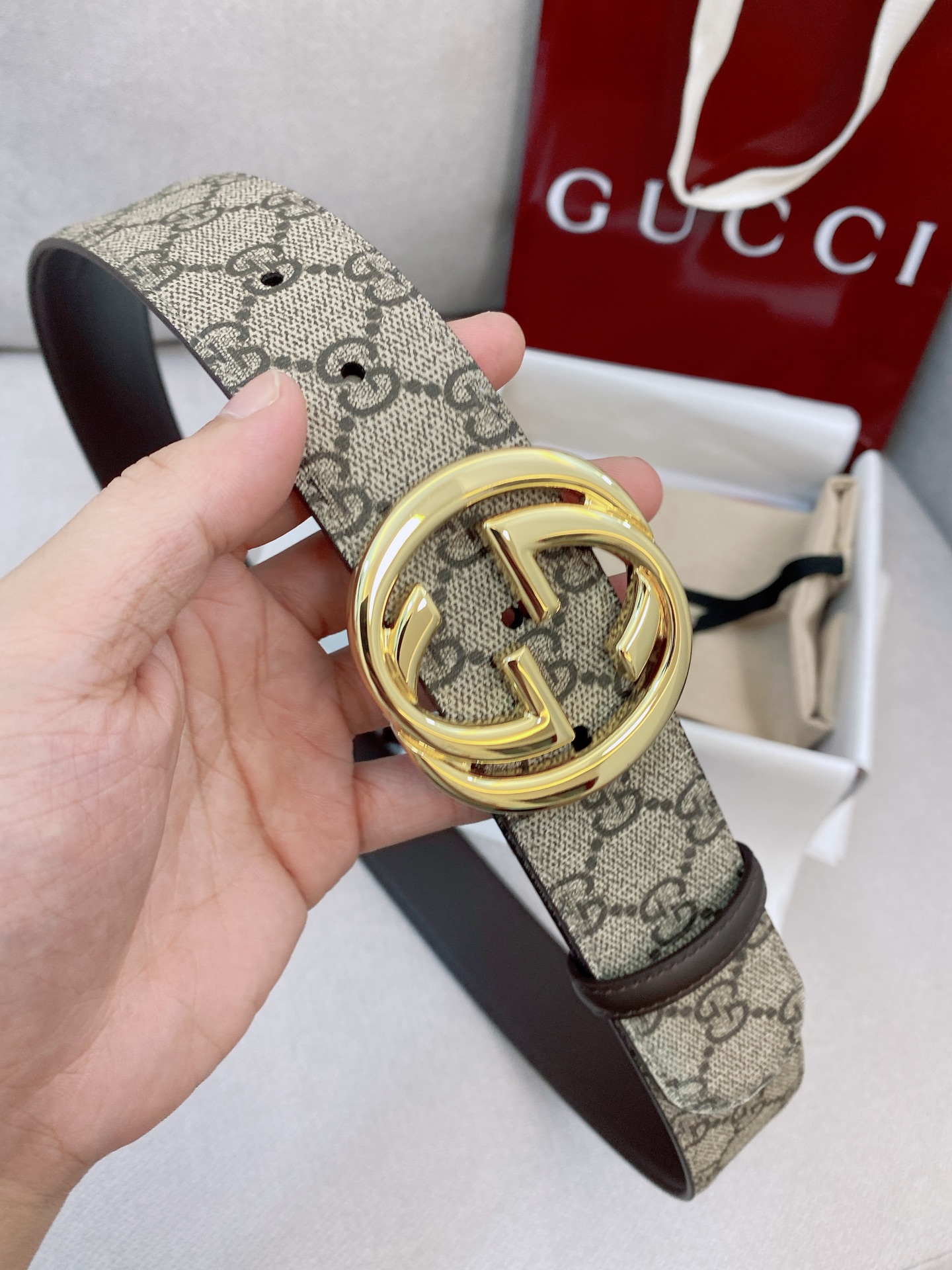 Gucci Male Basic Belt Canvas Gold S-m