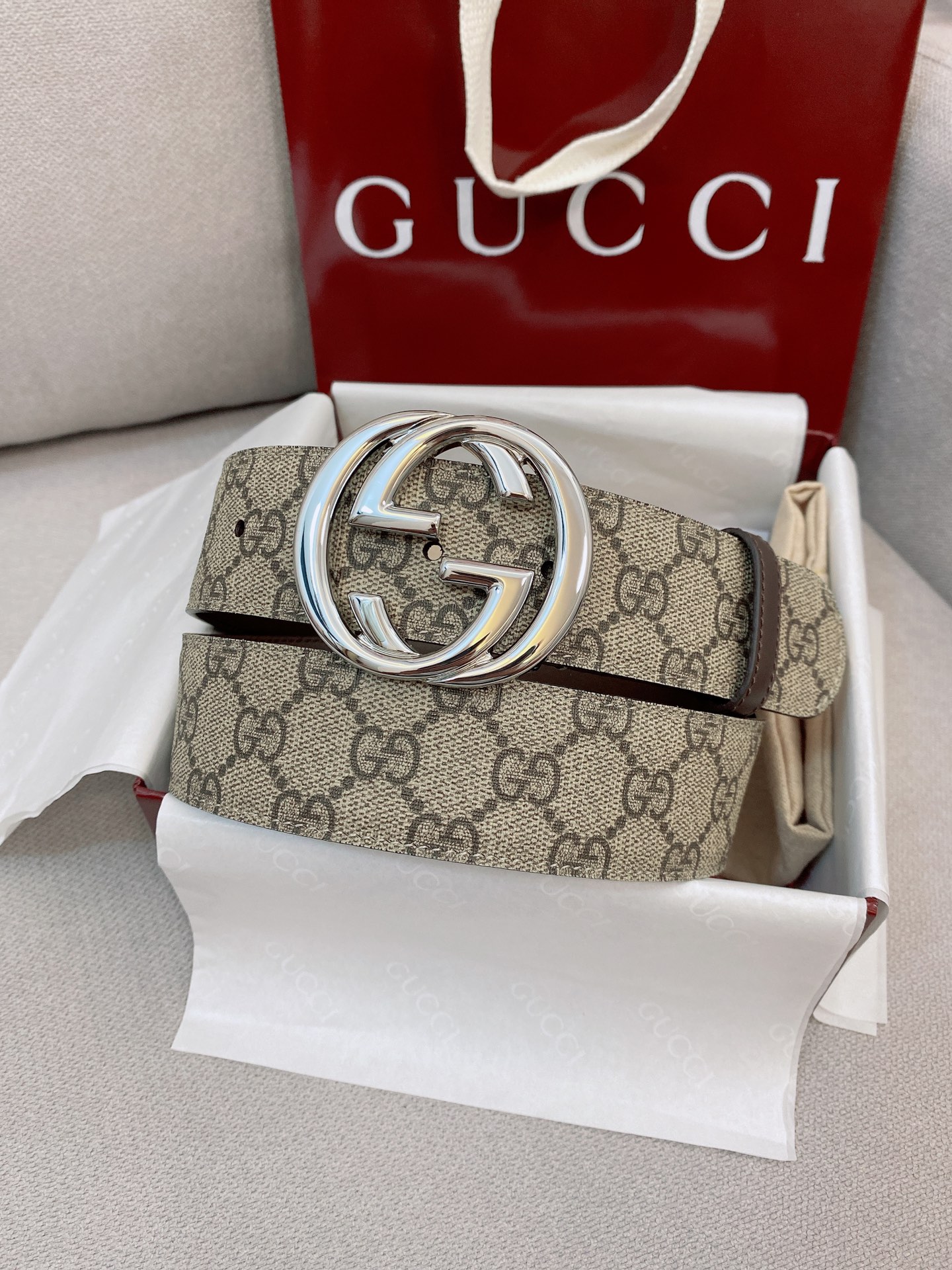 Gucci Male Basic Belt Canvas Gold S-m