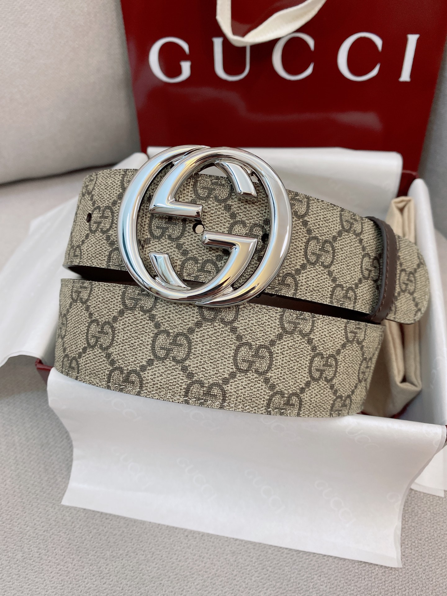 Gucci Male Basic Belt Canvas Gold S-m