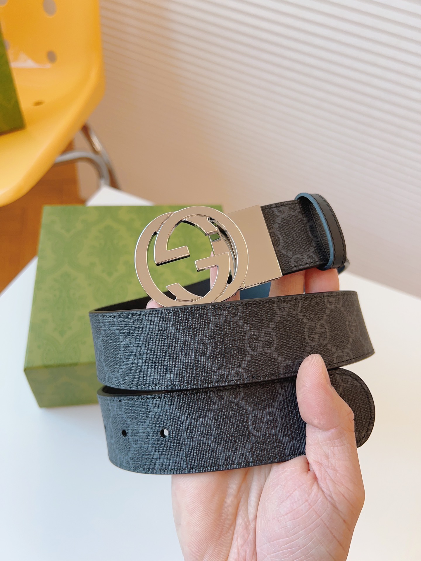 Gucci Leather Belt Canvas Black 37mm-s-m