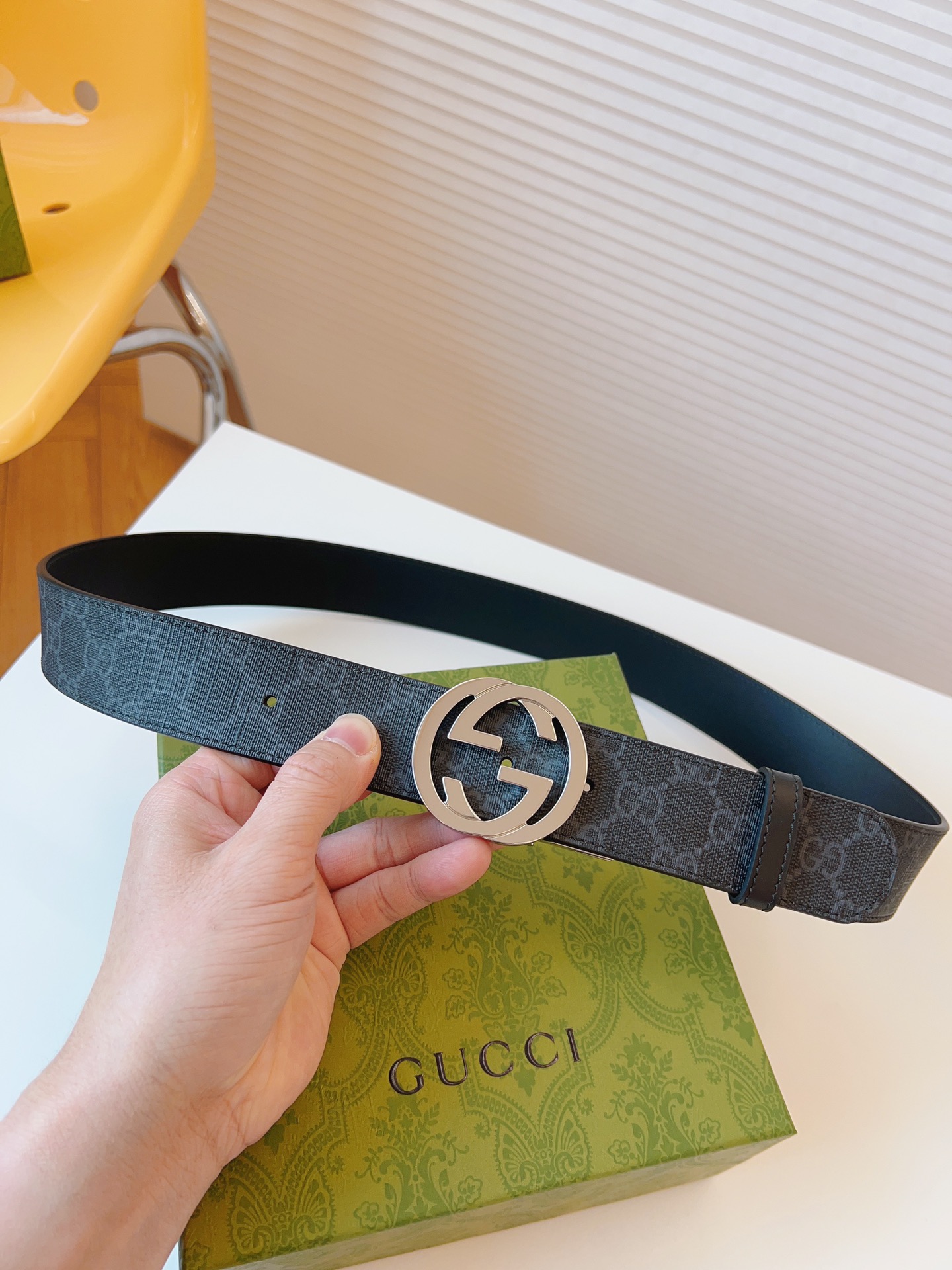 Gucci Leather Belt Canvas Black 37mm-s-m