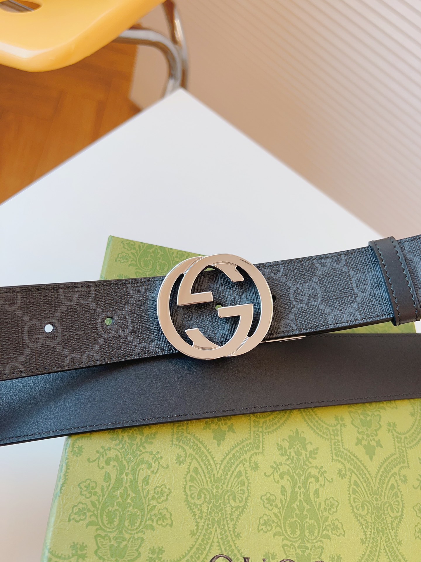 Gucci Leather Belt Canvas Black 37mm-s-m