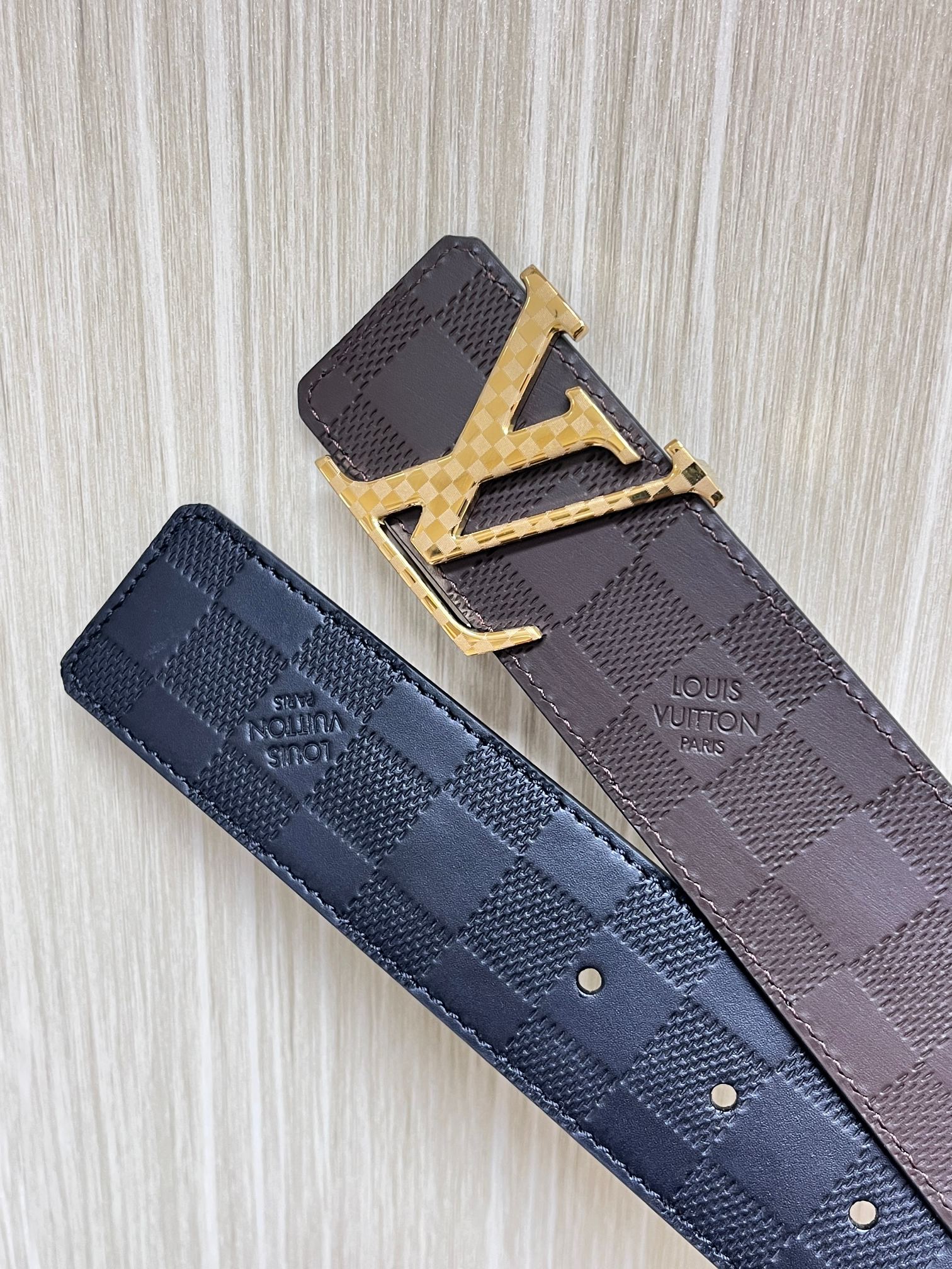Louis Vuitton Male Basic Belt Cow Leather Coffee L