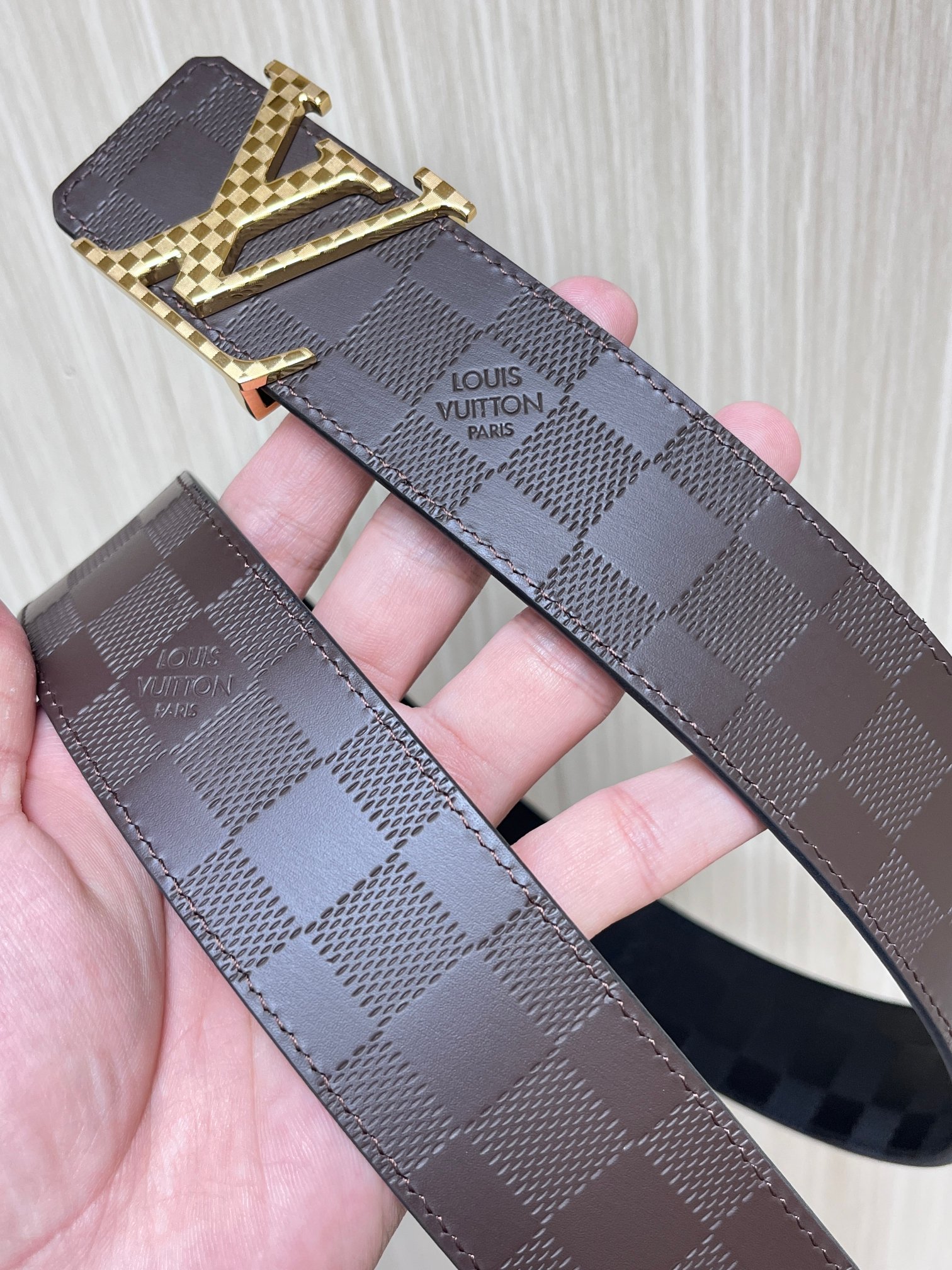 Louis Vuitton Male Basic Belt Cow Leather Coffee L