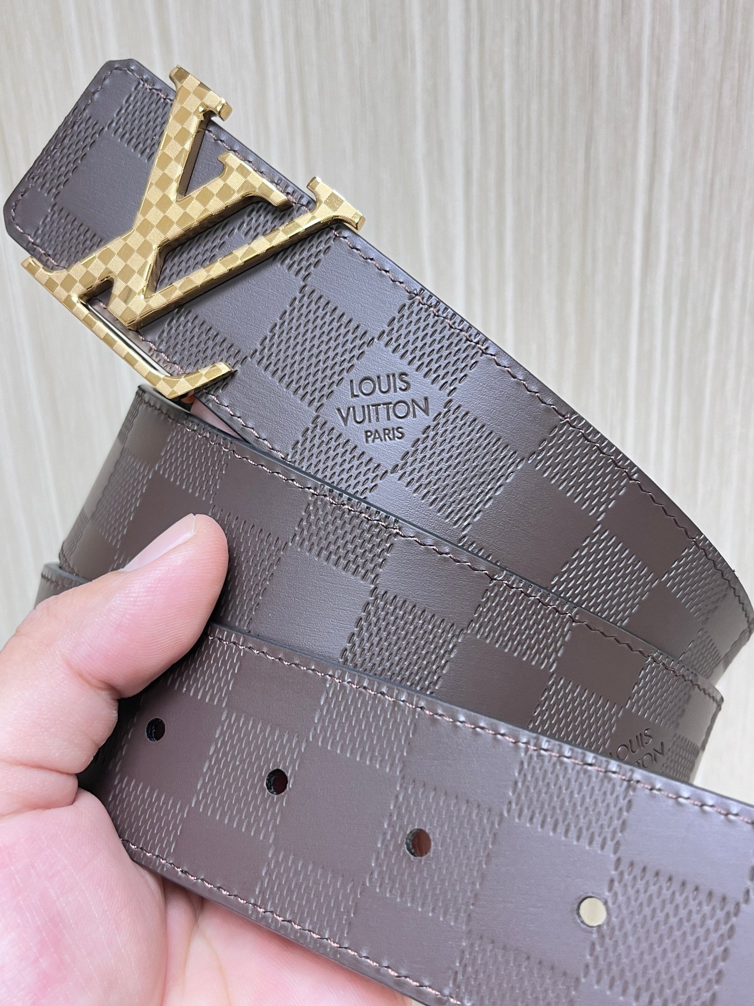 Louis Vuitton Male Basic Belt Cow Leather Coffee L