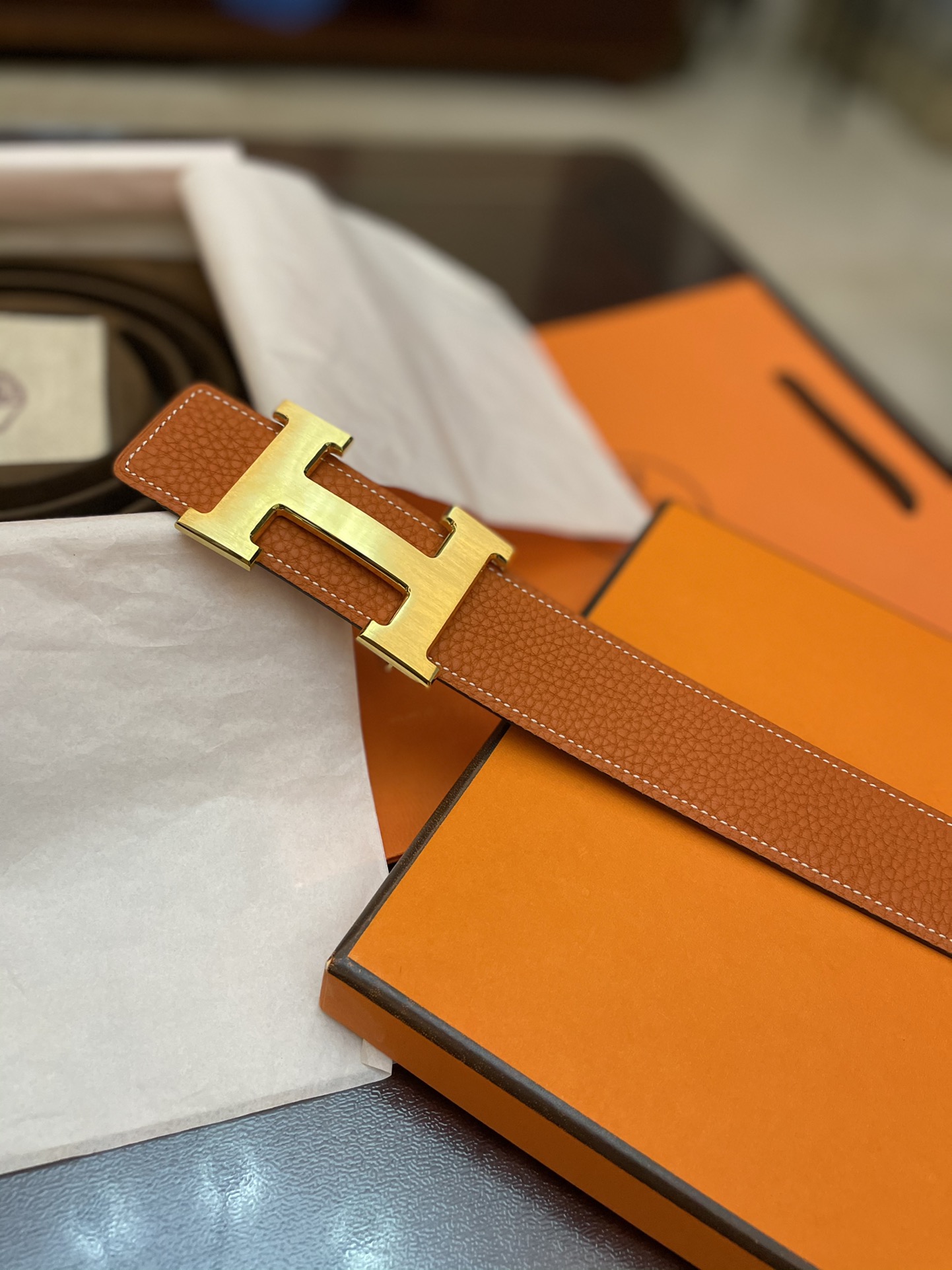 Hermès Basic Belt Cow Leather Gold 38mm-13514