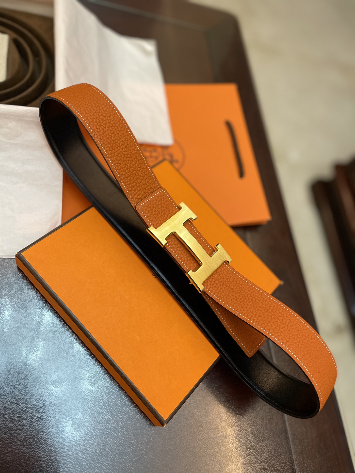 Hermès Basic Belt Cow Leather Gold 38mm-13514