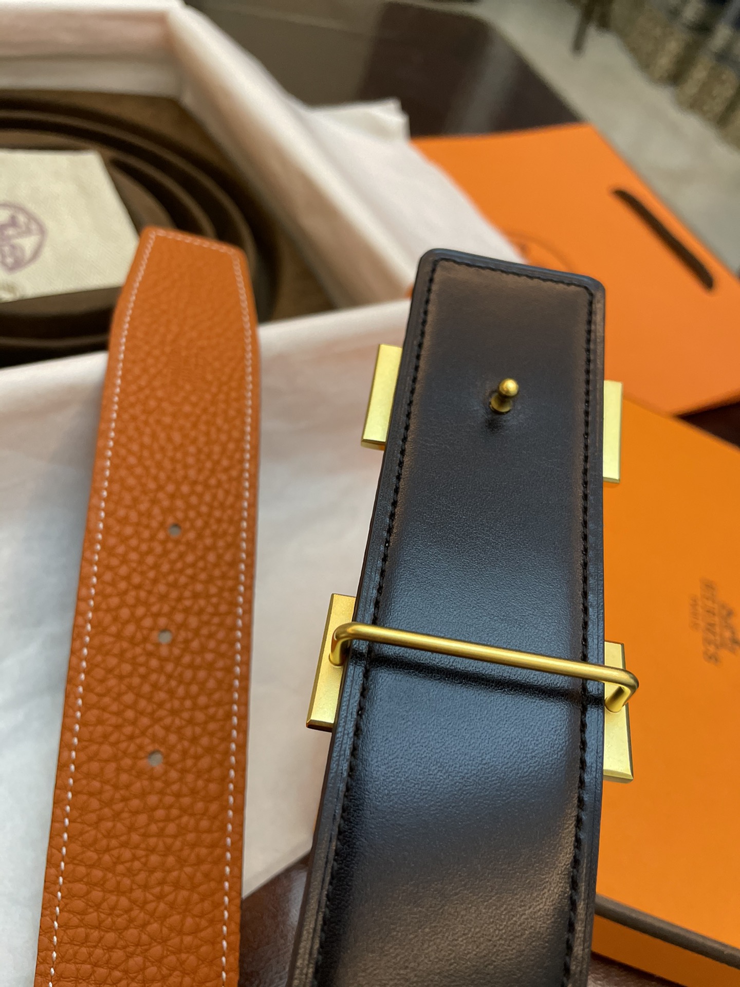 Hermès Basic Belt Cow Leather Gold 38mm-13514