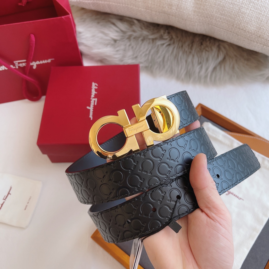 Salvatore Ferragamo Basic Belt Cow Leather 35mm-13514-l-m-s