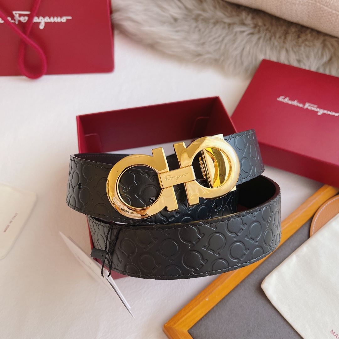 Salvatore Ferragamo Basic Belt Cow Leather 35mm-13514-l-m-s