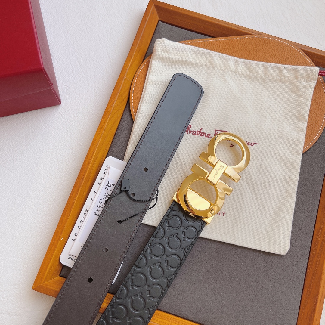 Salvatore Ferragamo Basic Belt Cow Leather 35mm-13514-l-m-s